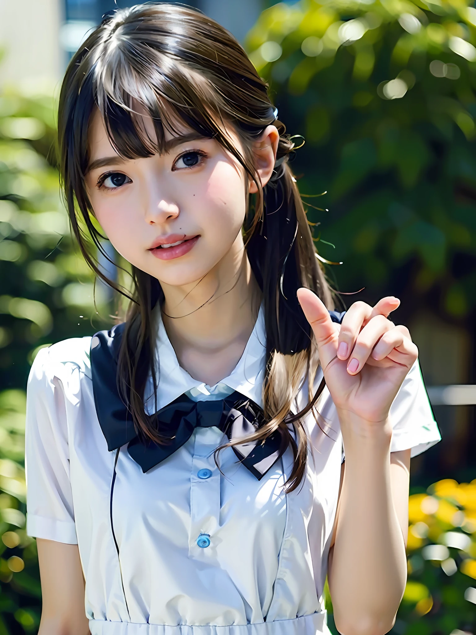 1girl, solo,(best quality),(masterpiece:1.1), full body, looking_at_viewer, dynamic angle, school uniform, cute, clear facial skin,