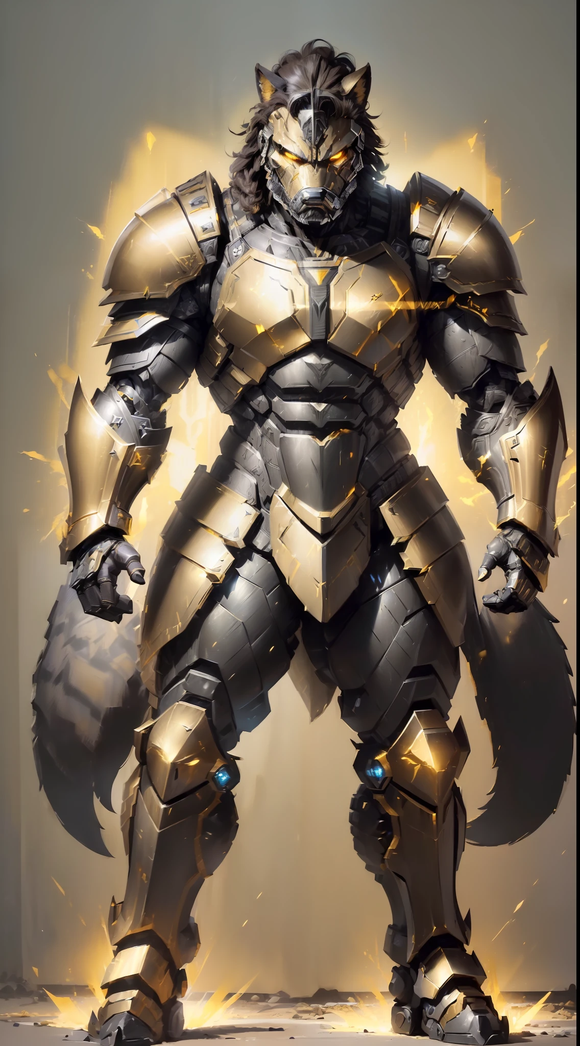 a drawing of a (((humanoid upper brown alpha wolf))) with beard and long tail, ((((sci-fi armor technology, armor style Centurions: Power Xtreme, but in black and gold colors)))), inspired by Rajmund Kanelba, barbarian man, like conan, photo of an adult warrior, berserker potrait, muscular character, technoviking humanoid ((((sci-fi armor technology, armor style Centurions: Power Xtreme, but in black and gold colors)))), by László Balogh, male warrior, inspired by Li Kan, concept art inspired by Rajmund Kanelba, winner of the Artstation contest, fantasy art, (((humanoid upper brown alpha wolf)))), barbarian, with ((((sci-fi armor technology, armor style Centurions: Power Xtreme, but in black and gold colors))))), (((silver claws))), photo of an adult warrior, potrait berserker, technoviking humanoid ((sci-fi armor technology, Centurions armor style: Power Xtreme, but in black and gold colors)), muscular character, warrior, (((humanoid upper brown alpha wolf)))), (((head and neck hair prestos))).