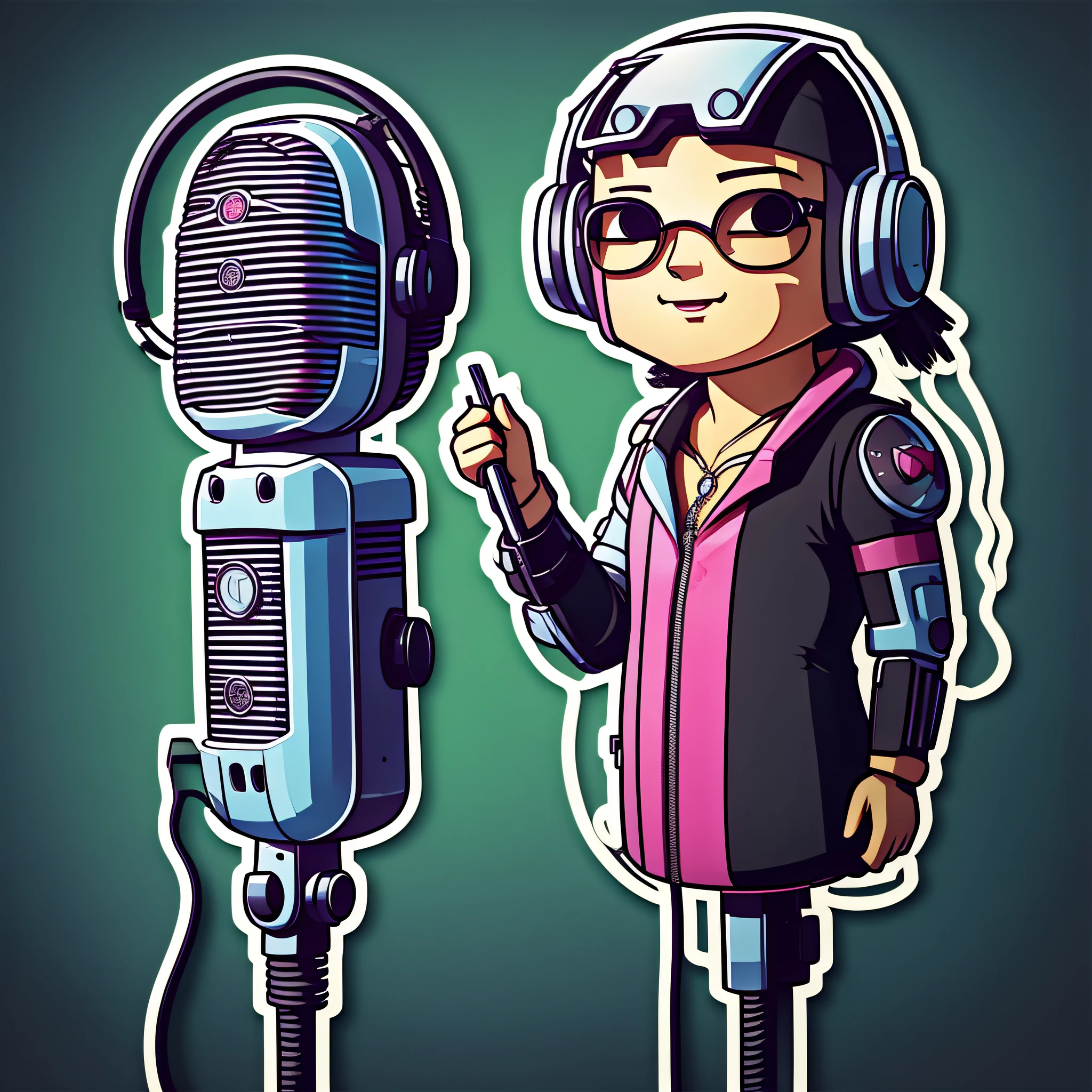 (cute cartoon from:1) Cyberpunk microphone, high quality,