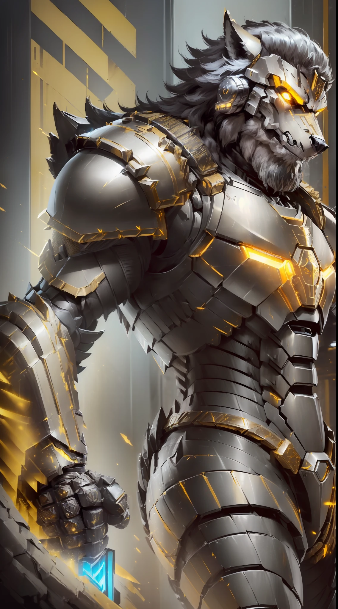 a drawing of a (((humanoid upper brown alpha wolf))) with beard and long tail, ((((sci-fi armor technology, armor style Centurions: Power Xtreme, but in black and gold colors)))), inspired by Rajmund Kanelba, barbarian man, like conan, photo of an adult warrior, berserker potrait, muscular character, technoviking humanoid ((((sci-fi armor technology, armor style Centurions: Power Xtreme, but in black and gold colors)))), by László Balogh, male warrior, inspired by Li Kan, concept art inspired by Rajmund Kanelba, winner of the Artstation contest, fantasy art, (((humanoid upper brown alpha wolf)))), barbarian, with ((((sci-fi armor technology, armor style Centurions: Power Xtreme, but in black and gold colors))))), (((silver claws))), photo of an adult warrior, potrait berserker, technoviking humanoid ((sci-fi armor technology, Centurions armor style: Power Xtreme, but in black and gold colors)), muscular character, warrior, (((humanoid upper brown alpha wolf)))), (((head and neck hair prestos))).