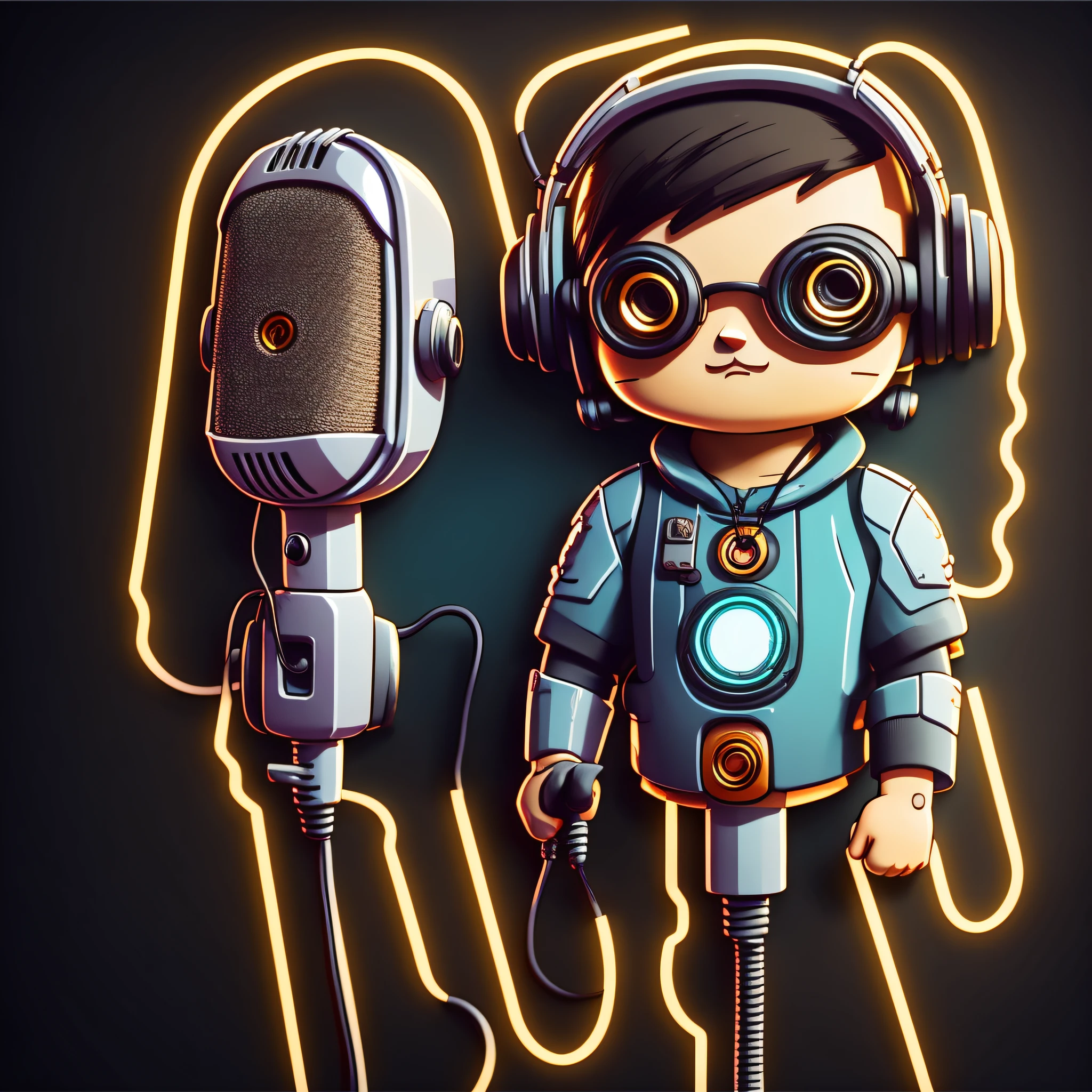 (cute cartoon from:1) Cyberpunk microphone, high quality,