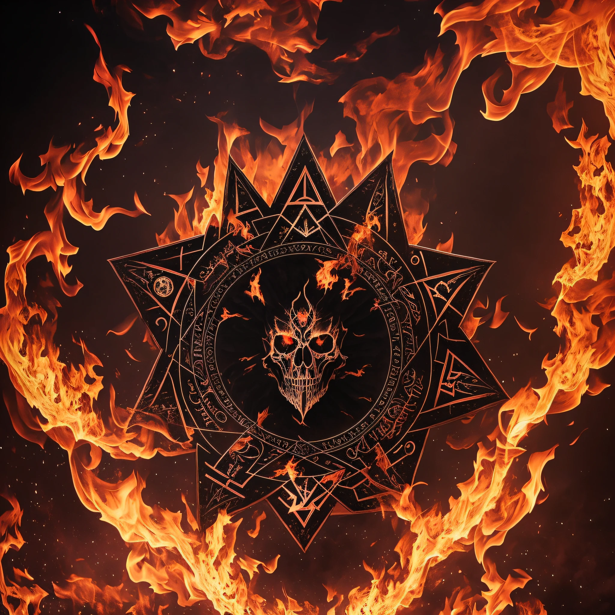 realistic demons and fire, Arcanorum Astrum, against the background of a huge pentagram, write Arcanorum Astrum, the inscription on the painting Arcanorum Astrum, all in dark colors, ritual with sacrifice, black holes instead of faces, fog and smoke, black colors, necromancer looking at the sky, darkness instead of eyes, black holes instead of eyes, all in smoke, fog and fire, against the background of a huge pentagram, sacrifices, ritual dagger in hand, skulls, bones and blood --auto --s2
