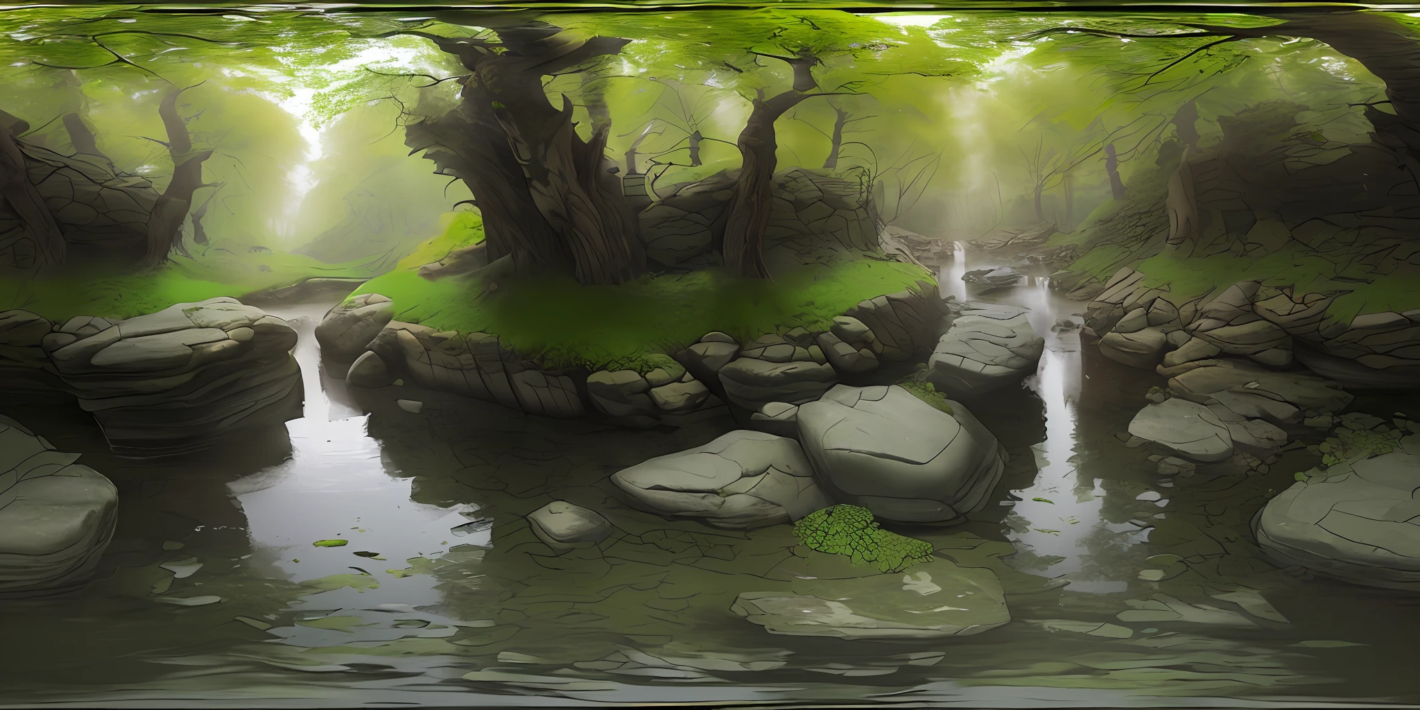 (8k, RAW photo, best quality, masterpiece: 1.2), art (((Claude Lorrain))) (realistic, photo-realistic: 1.37), octane rendering, ultra high res, ultra-detailed, professional lighting, photon mapping, radiosity, physics-based rendering, ue5, (((fantastic trees)),((huge lake with leaves, vines)),((rocks with infinite water musgon)),mist, fog (((raytracing)),((rocky mountains with lots of moss)),(depth of field),landscape,lake