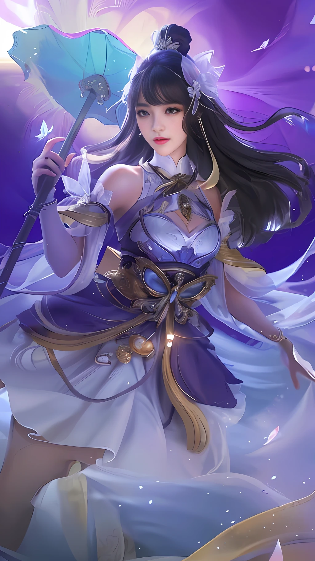 (masterpiece, best quality),ultra-detailed, extremely realistic and beautiful,well-proportioned, serene face, ivory skin, sparkling eyes, thin eyebrows, light make-up, flushed cheeks, (white or black background)