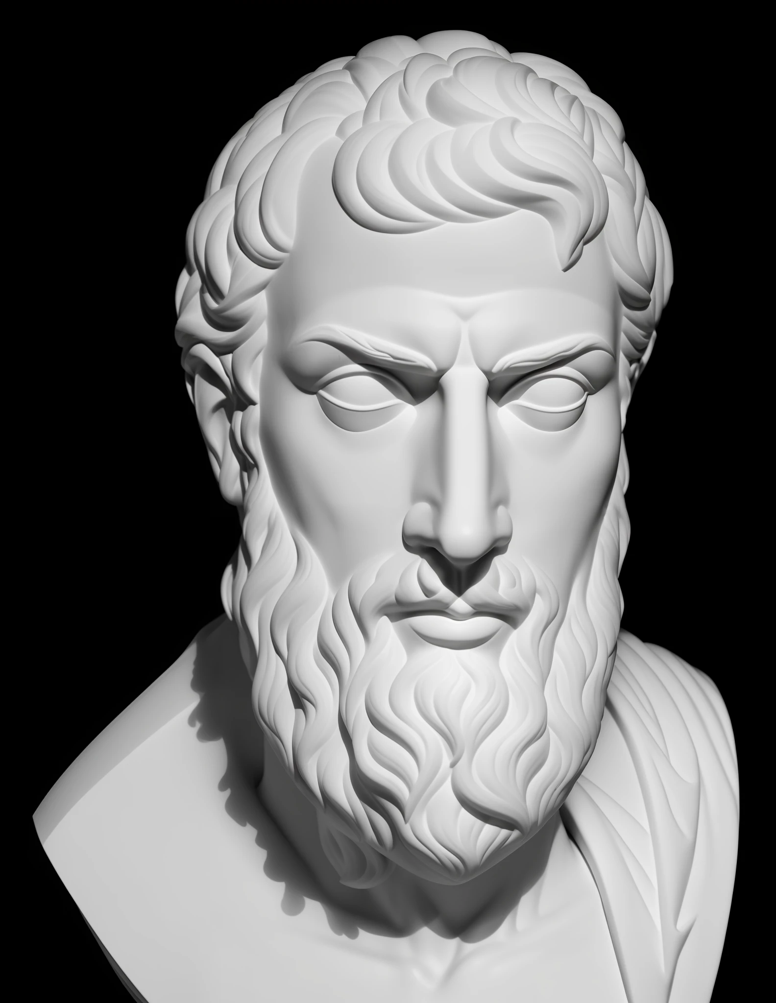 a black and white photo of a bust of a man, stoic facial expression, stoic face, stoicism, stoic, theophanes, inspired by Exekias, stoic and calm, philosopher, stoic attitude, portrait zeus, portrait of aristotle, stoic pose, inspired by Theophanes the Greek, godlike and stoic