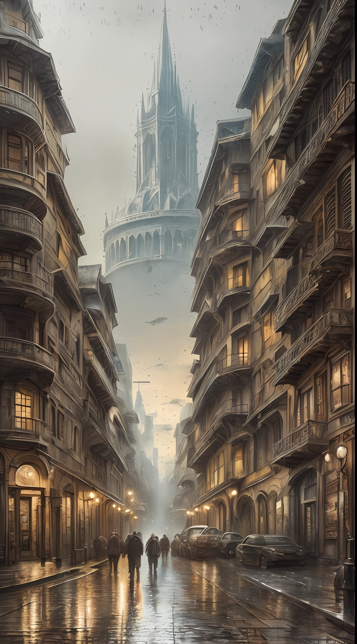 epic realistic, photo, faded, complex stuff around, intricate city background, soaking wet, neutral colors, ((((hdr)))), ((((muted colors)))), intricate scene, artstation, intricate details, vignette