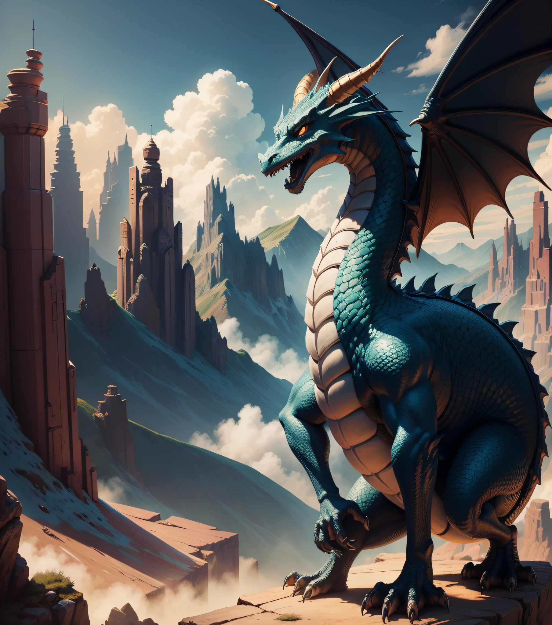 dragon, total view, illustration, disney style, crtoon,  8k