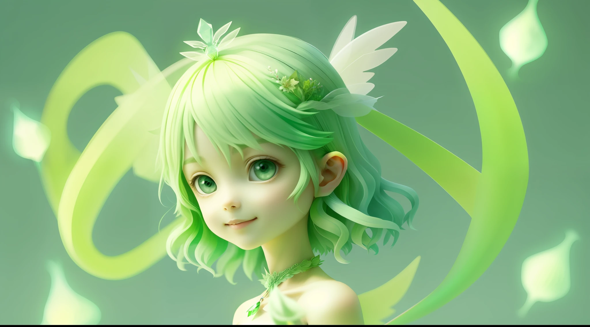 Happy Fairy Queen flying light green hair, cut