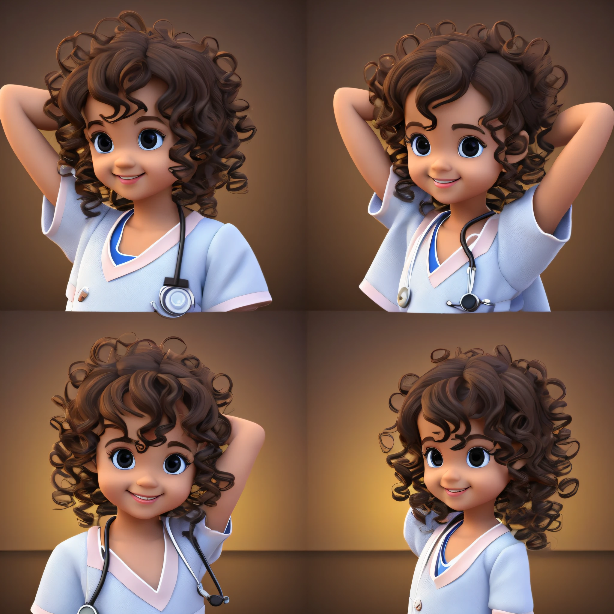 3D Cute , Arms Crossed, Doctor, Smiling, Shoulder Length Hair Black, Brown Eyes, Curly Black Hair, Disney 3D Style --auto --s2