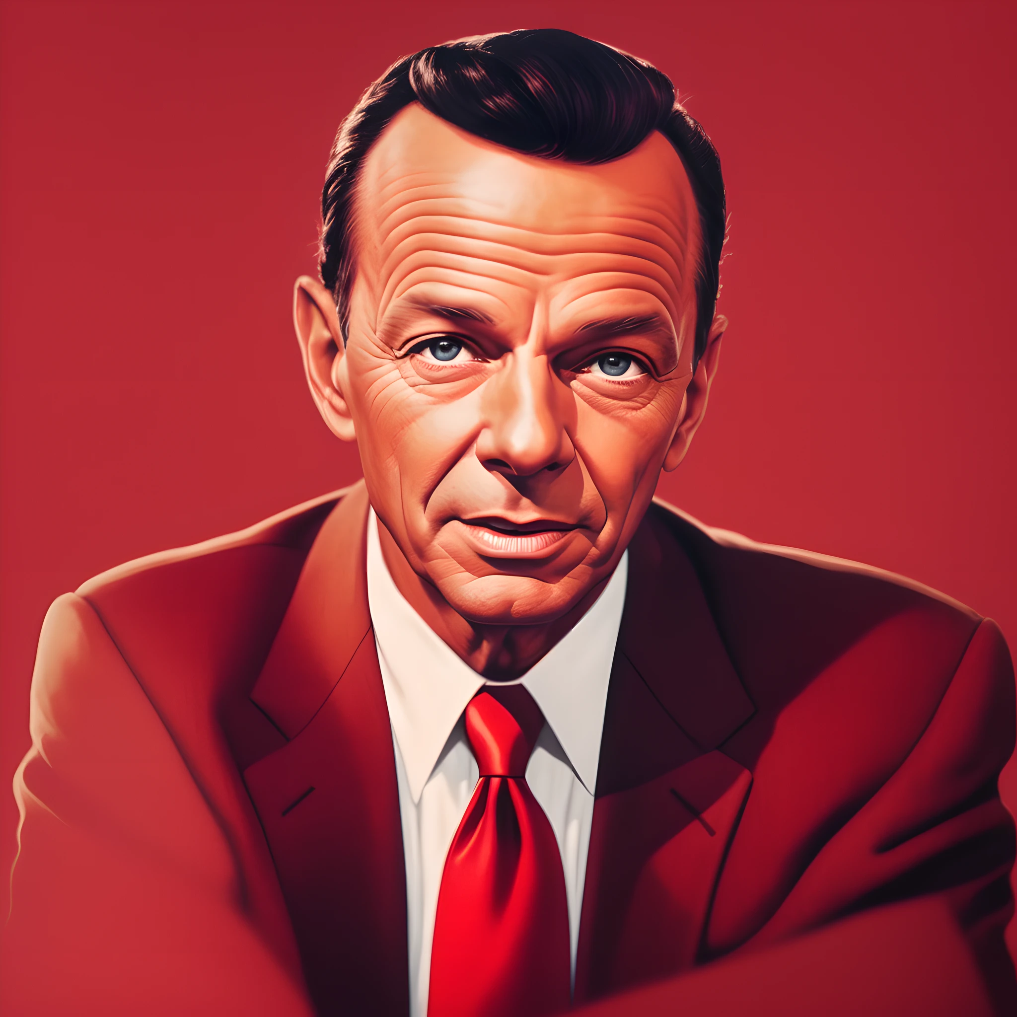 Realistic image of Frank Sinatra, captured with a professional-grade DSLR camera, red colors, tender light, pastel colors --auto --s2