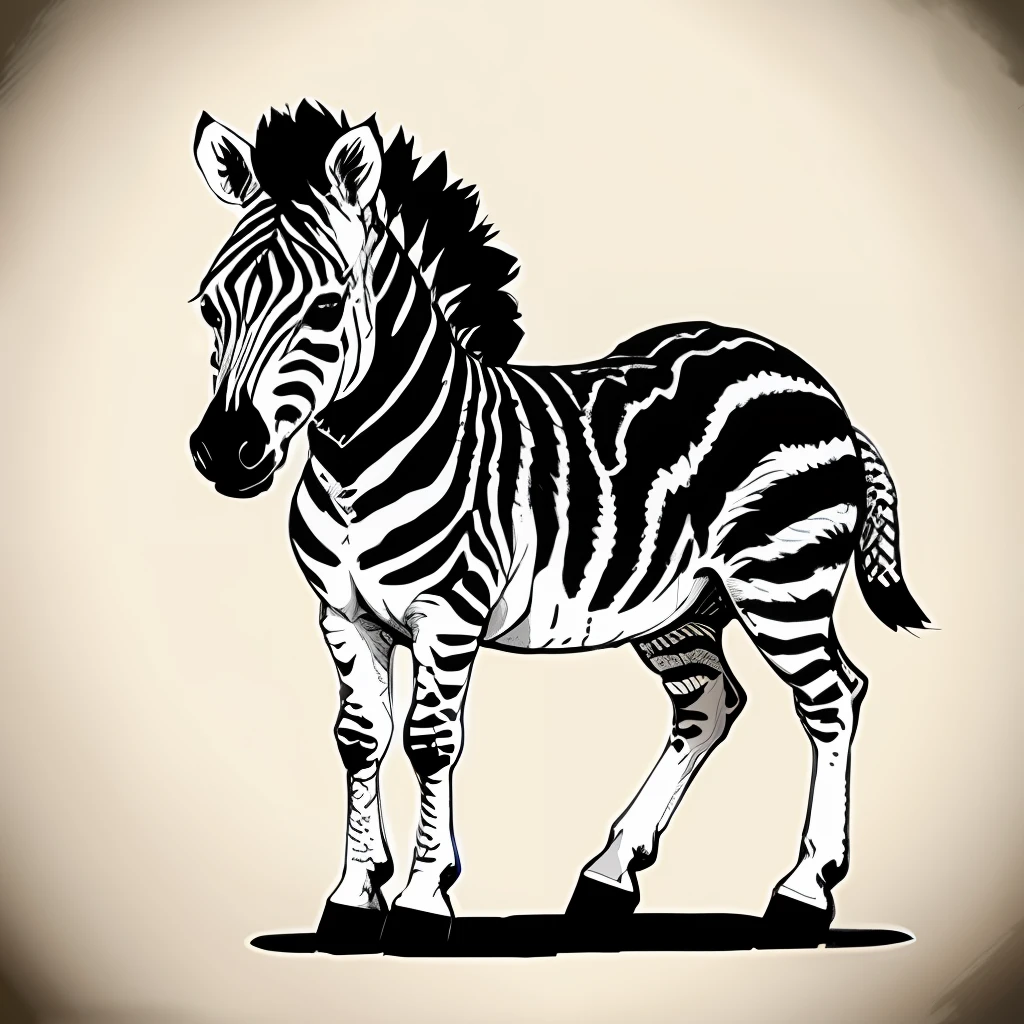 cute baby zebra with floral, vintage doodle art illustration