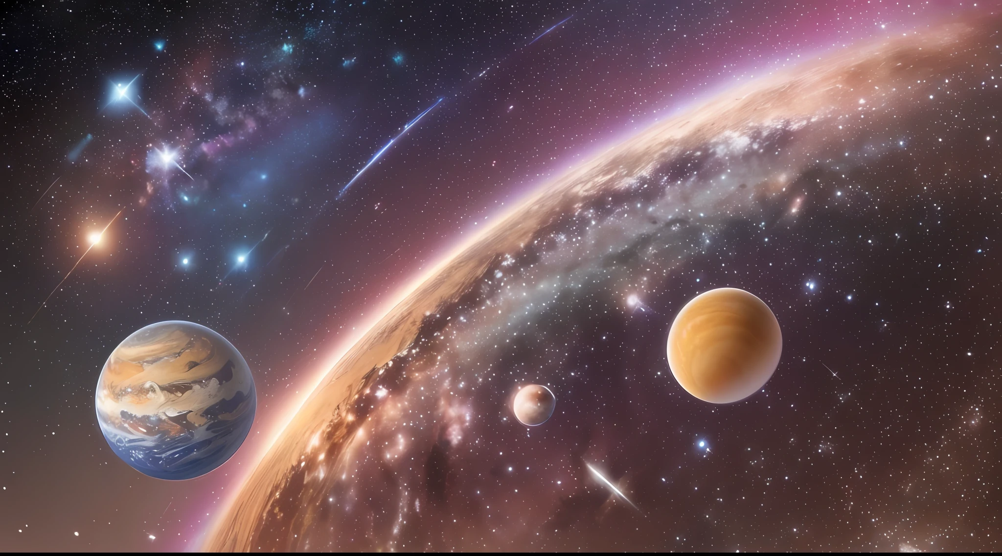 (beautiful universe+majestic:1.2),outer space,16k more | less,beautiful,yielded a masterpiece,planets,stars,(solar system + sun:c) dazzling,incredible colors,colorful rings around the planet, nebulae,via lactea,majestic galaxies,deep mysteries of the universe.
