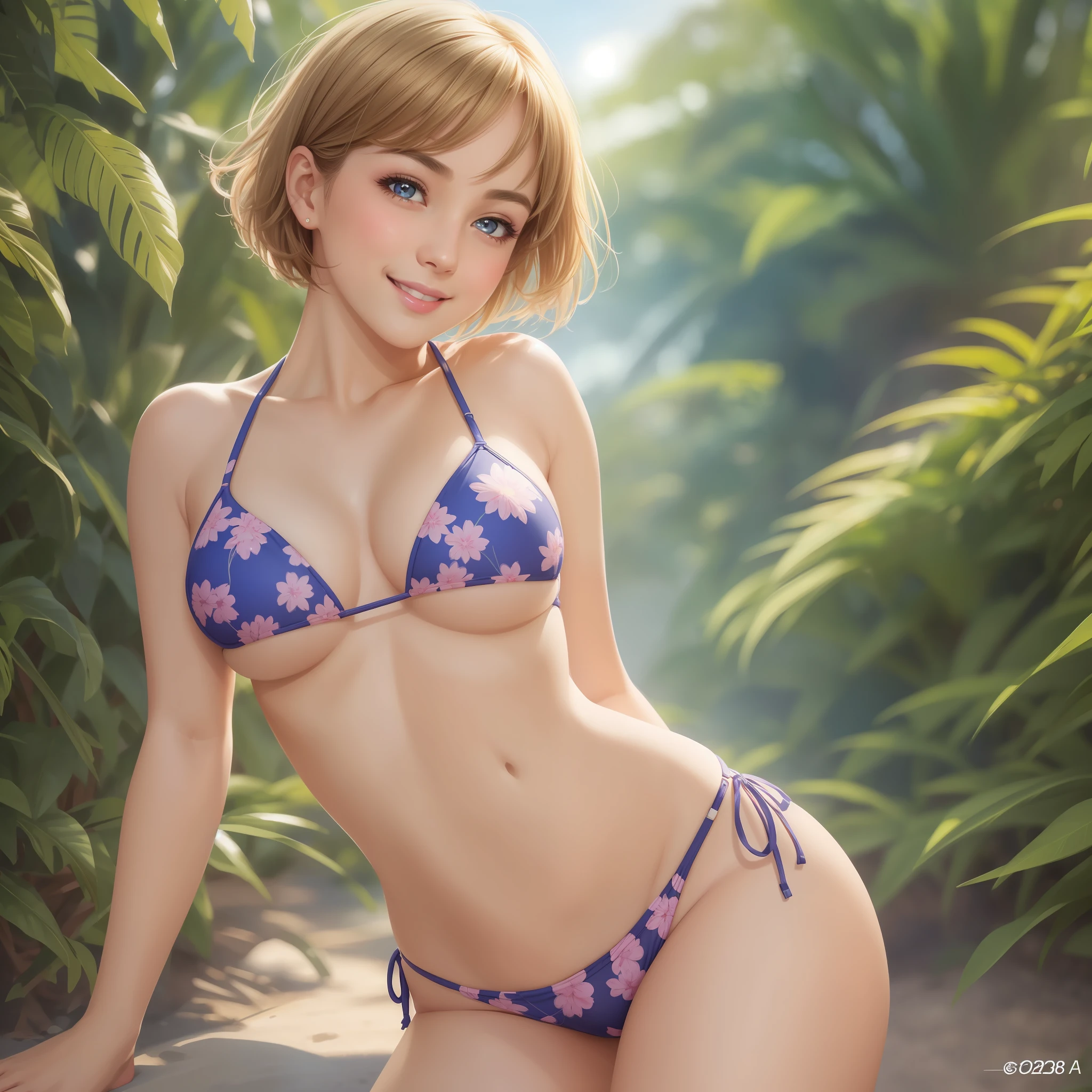 full body, medium breasts, beautiful detailed eyes, (short hair:1,2), (8k, best quality, masterpiece:1,2), (realistic, photorealistic:1,37), ultra-detailed, 1 girl, cute, solo, (nose blush),(smile:1,15),(closed mouth), bikini --auto --s2