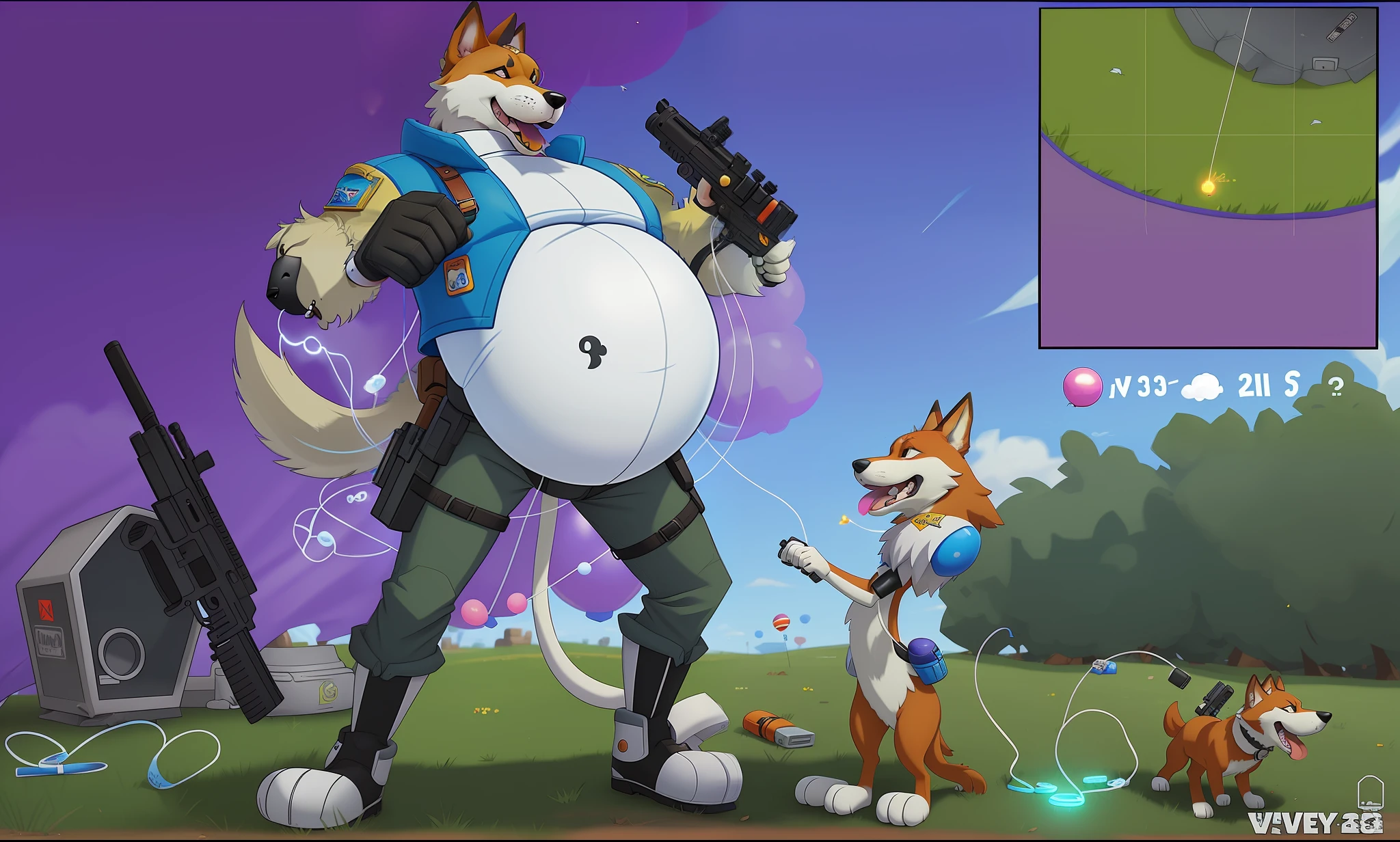 cartoon of a dog with a gun and a dog with a gun, furry art!!!, pov furry art, fursona furry art commission, (sfw) safe for work, furry art, anthro paw pov art, sfw version, commission for high res, furry fantasy art, fursona commission, furry mawshot art, professional furry drawing, wolf o'donnell,Inflate His Belly With Helium