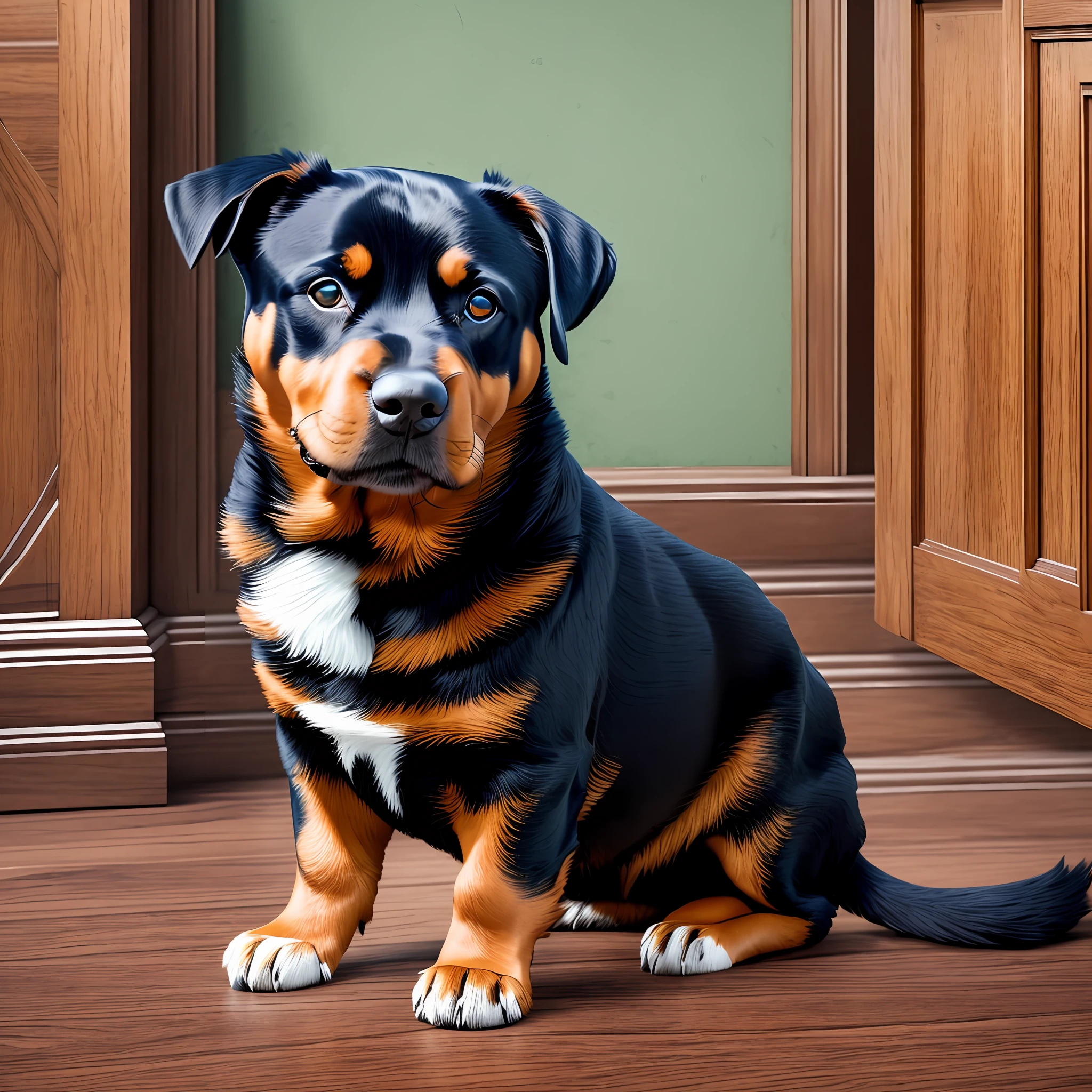 sticker, cartoon cute Rottweiler, white background, Vermeer style, 12K, high quality, HD, octane render, cinematic lighting --auto --s2