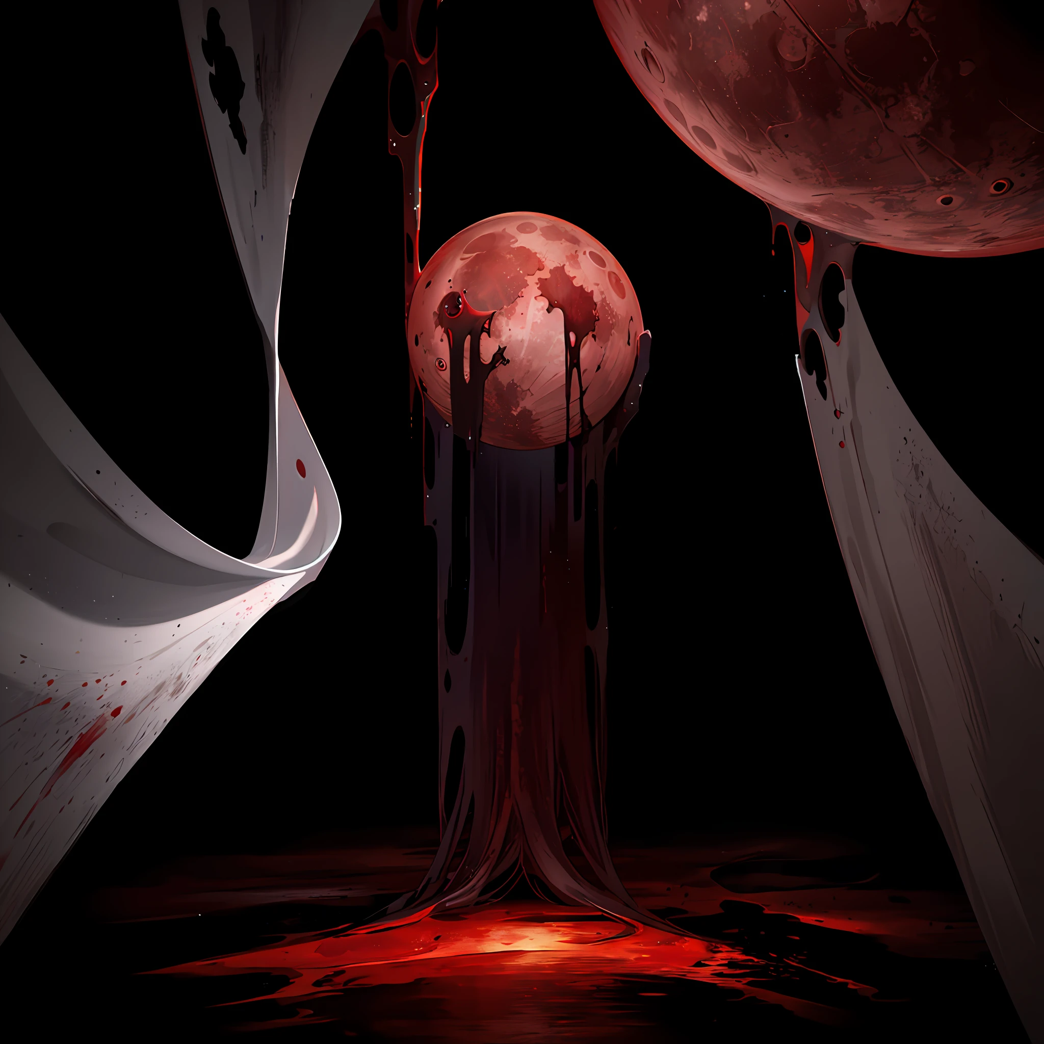 Wallpaper, horror movie, red sea, sea of blood, breaking waves, night, darkness, fire on the shore, HD detail, wet watermark, ultra detail, film, hyperrealism, deep field focus Bokeh, ray tracing, diffuse and ultra realism, ((red moon)), ((space gear)). --v6