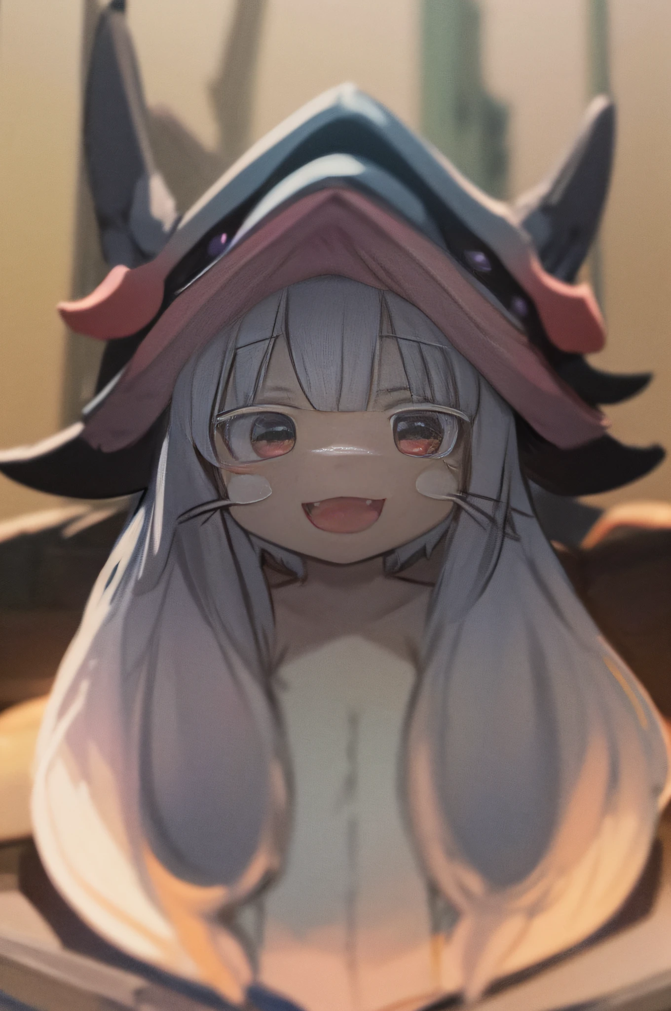 face focus, portrait, avatar, fluffy, :D, cute, 1girl, solo, furry, nanachi \(made in abyss\), nanachihat, looking at viewer, smile,