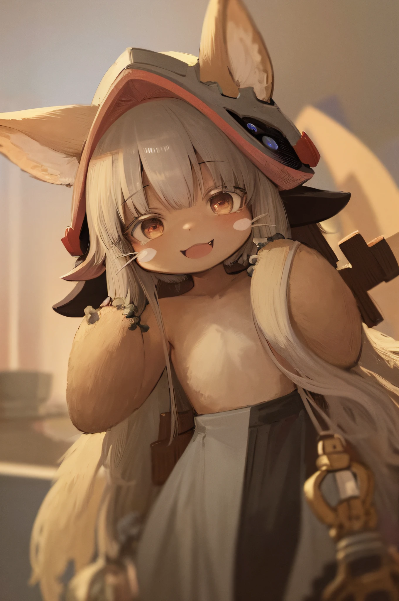 face focus, portrait, avatar, fluffy, :D, cute, 1girl, solo, furry, nanachi \(made in abyss\), nanachihat, looking at viewer, smile, manga