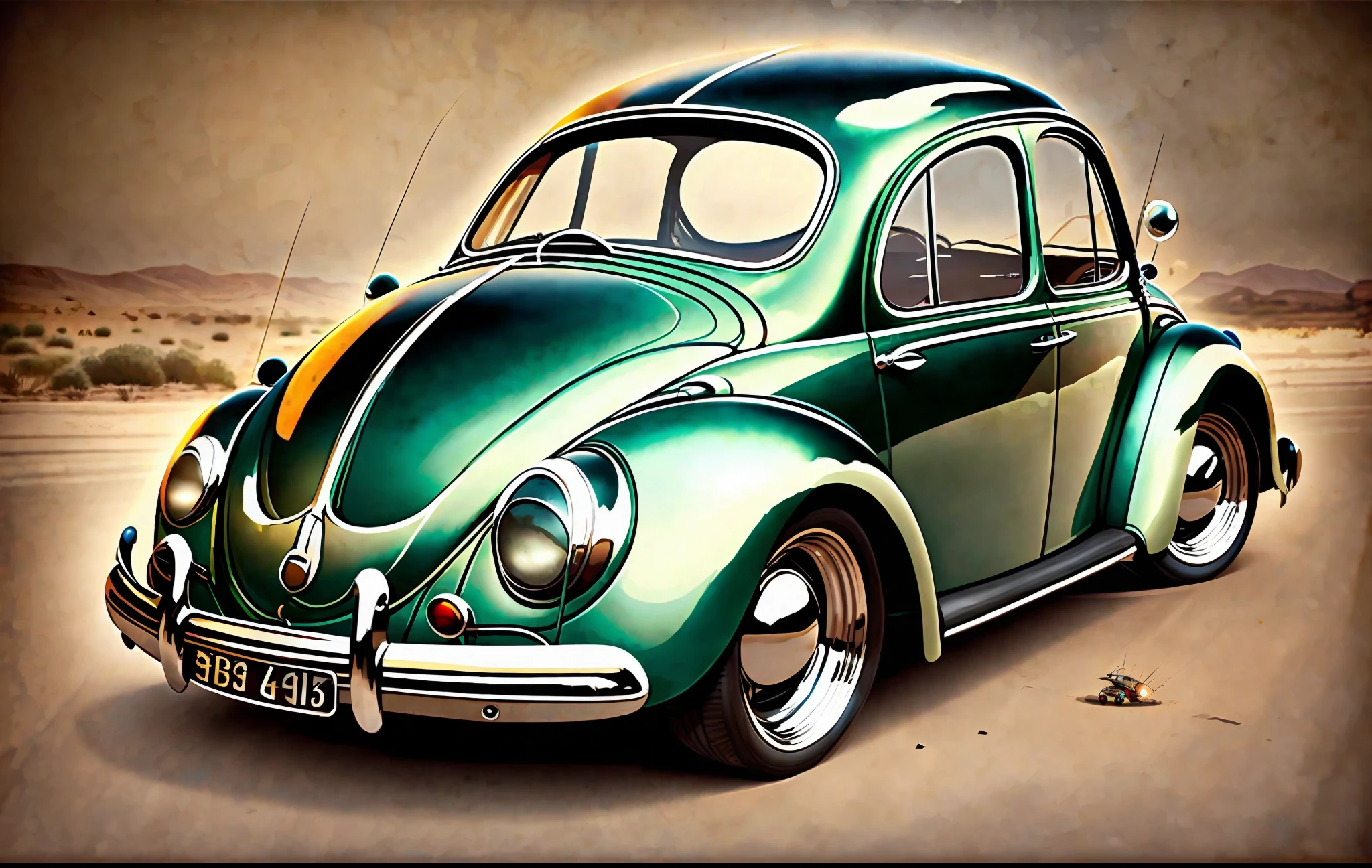 a 1949 Beetle lowered with wheel "15 chrome roof lowered very chrome, raw malta on the capu --auto --s2
