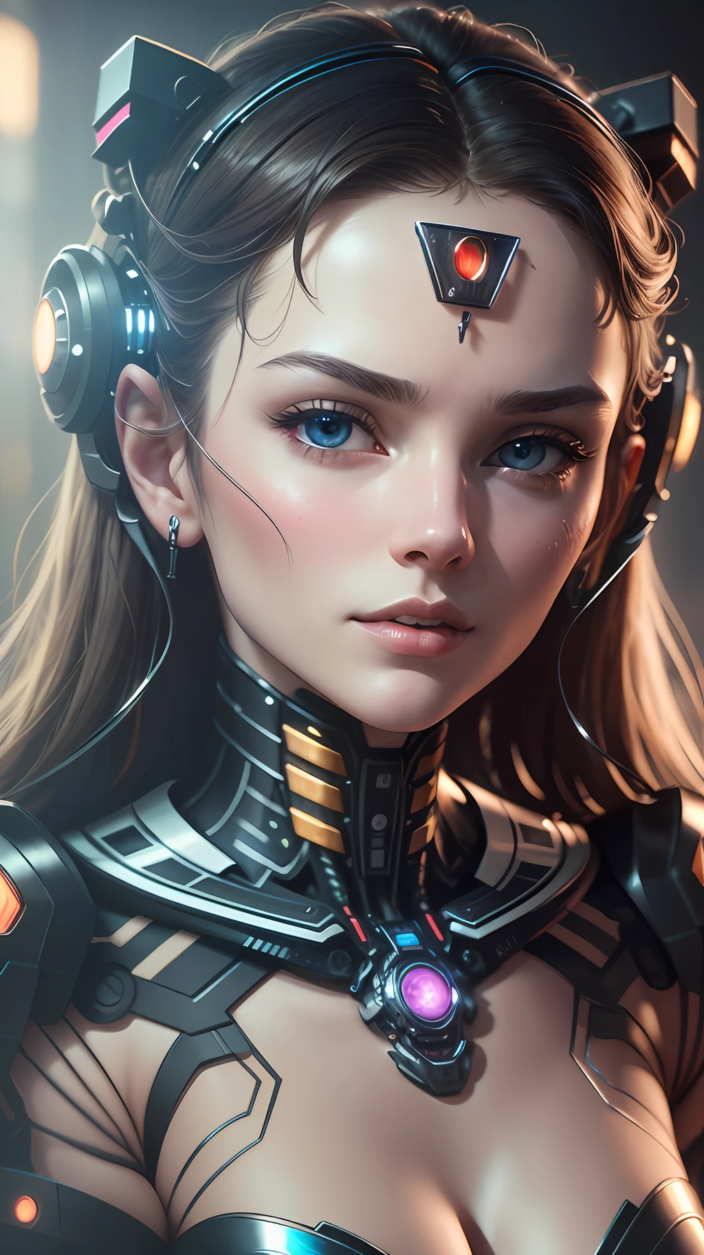 complex 3d render ultra detailed of a beautiful porcelain woman, android face, cyborg, robotic parts, 150 mm, beautiful studio soft light, rim light, vibrant details, luxurious cyberpunk, hyperrealistic, anatomical, facial muscles, cable electric wires, microchip, elegant, beautiful background, octane render, H. R. Giger style, 8k, best quality, masterpiece, illustration, an extremely delicate and beautiful, extremely detailed ,CG ,unity ,wallpaper, (realistic, photo-realistic:1.37),Amazing, finely detail, masterpiece,best quality,official art, extremely detailed CG unity 8k wallpaper, incredibly absurd, robot, full body