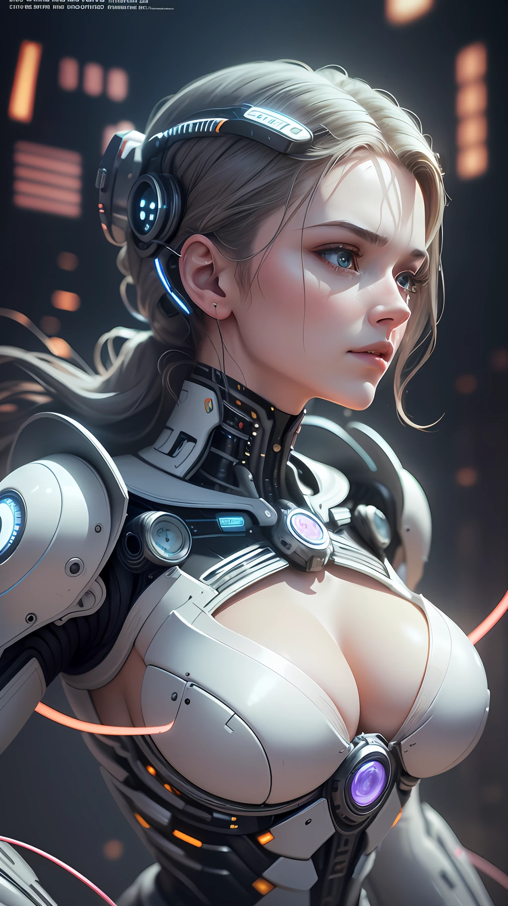 complex 3d render ultra detailed of a beautiful porcelain woman, android face, cyborg, robotic parts, 150 mm, beautiful studio soft light, rim light, vibrant details, luxurious cyberpunk, hyperrealistic, anatomical, facial muscles, cable electric wires, microchip, elegant, beautiful background, octane render, H. R. Giger style, 8k, best quality, masterpiece, illustration, an extremely delicate and beautiful, extremely detailed ,CG ,unity ,wallpaper, (realistic, photo-realistic:1.37),Amazing, finely detail, masterpiece,best quality,official art, extremely detailed CG unity 8k wallpaper, incredibly absurd, robot, full body