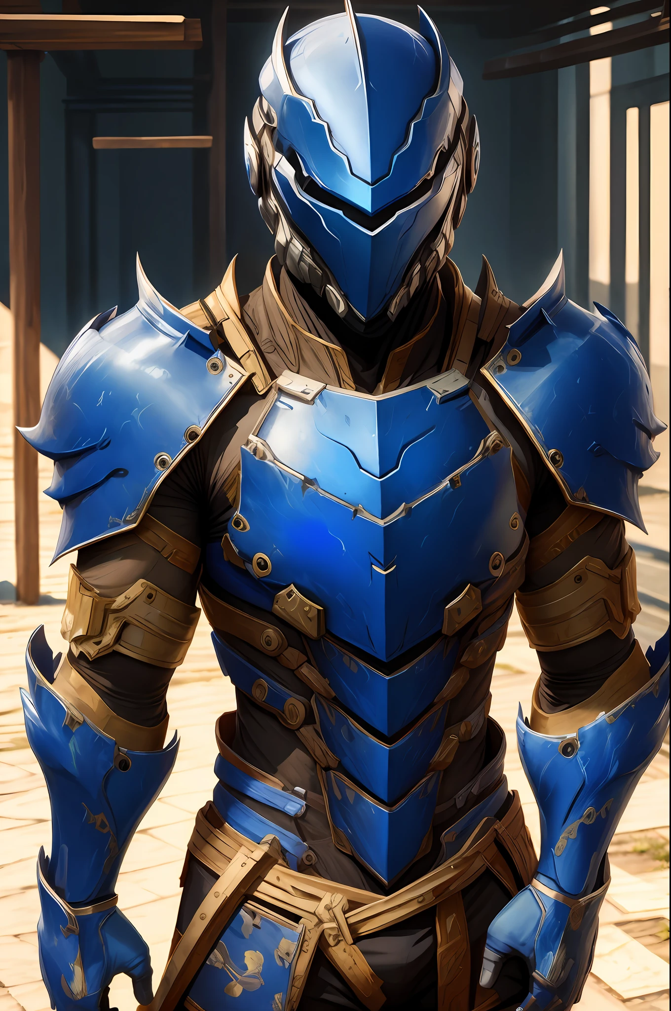 masterpiece, best quality, 1 boy, armor, upper body, looking for viewer, ninja blue armor,