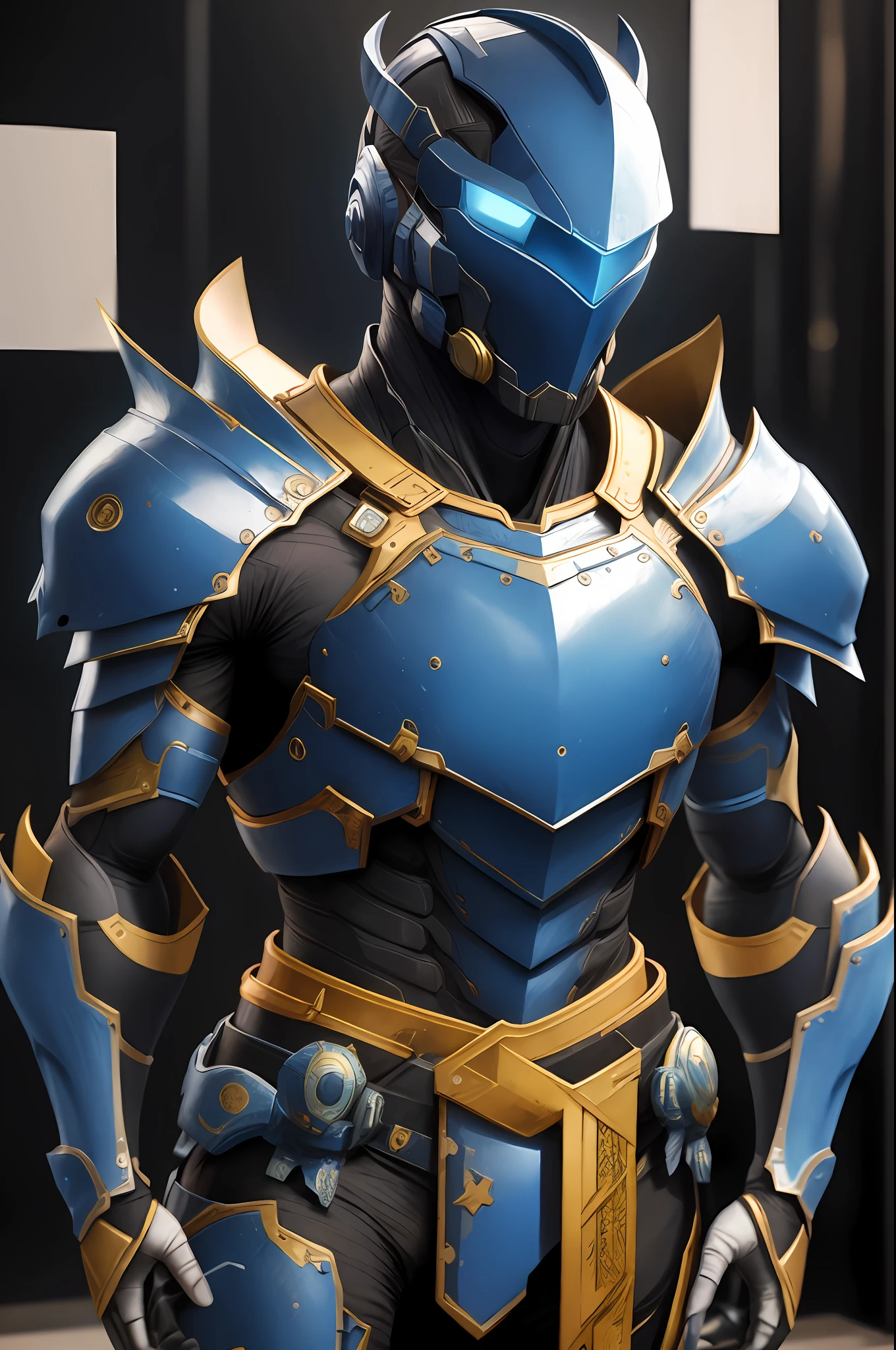 masterpiece, best quality, 1 boy, armor, upper body, looking for viewer, ninja blue armor,