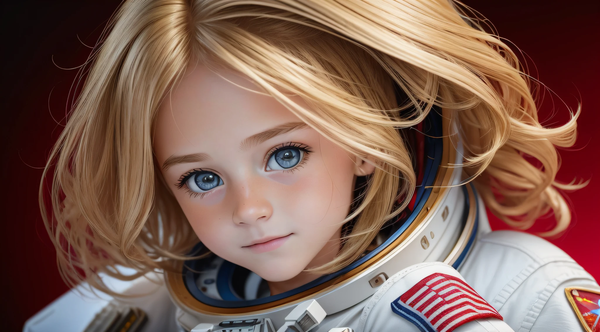 (raw photo: 1.2), (photorealistic: 1.4), (best quality: 1.4), (ultra highres: 1.2), (highly detailed: 1.3), blonde  girl LONG HAIR ASTRONAUT, RED BACKGROUND, ULTRA REALISTIC, MASTERPIECE. --auto --s2