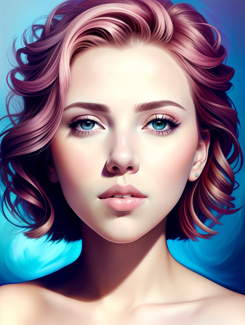 Scarlett Johansson in A botanical masterpiece in the style of Marco Mazzoni, detailed, hyper-realistic, front view, elemets of symbolism and surrealism, a painting by mse a attractive seductive Scarlett Johansson by agnes cecile, luminous design, pastel colours, ink drips, spring lights, intricate design, looking to the viewer intertwined, beautiful attractive seductive Scarlett Johansson, flowers, pastel, looking to the viewer, front view