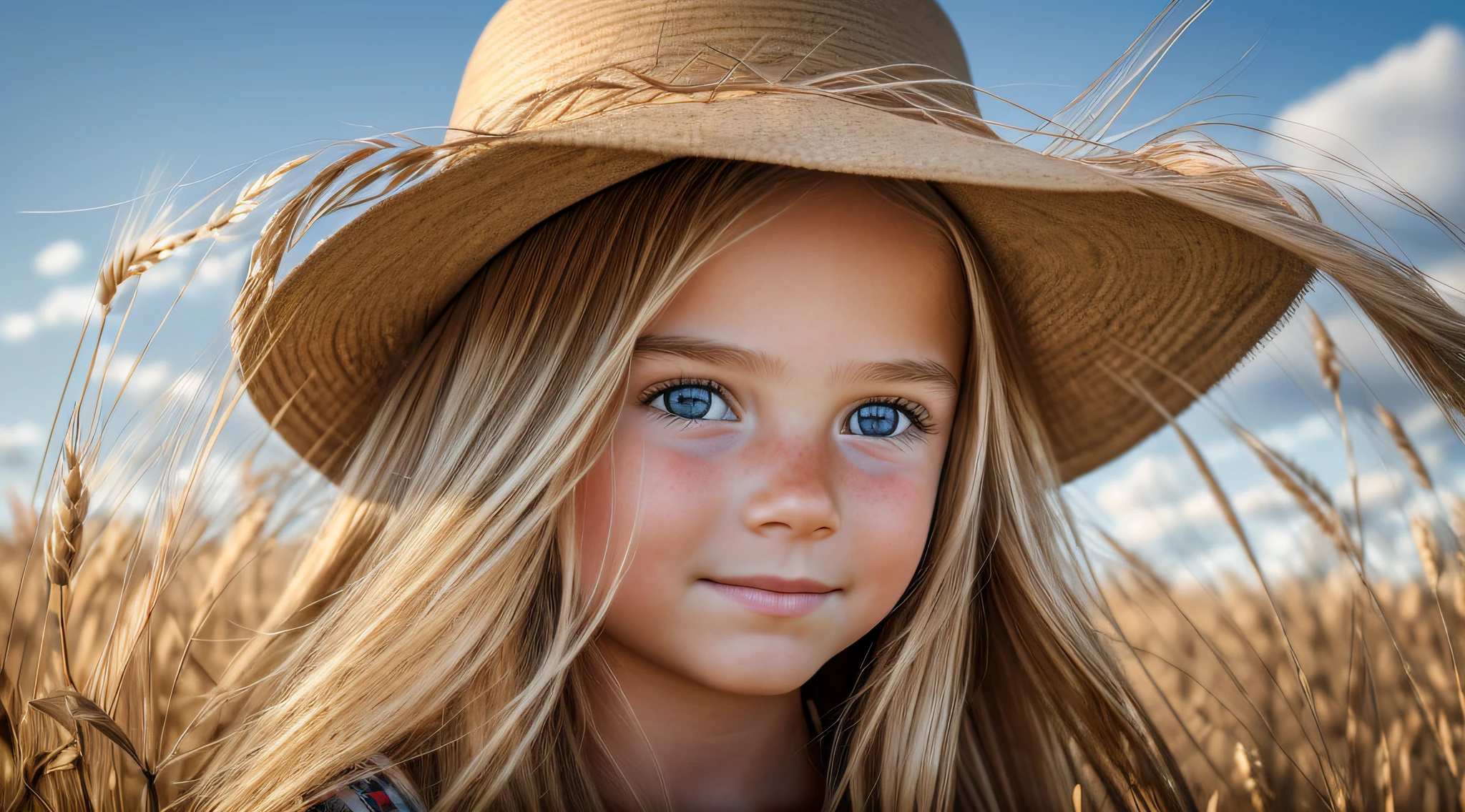 (raw photo: 1.2), (photorealistic: 1.4), (best quality: 1.4), (ultra highres: 1.2), (highly detailed: 1.3), 10-year-old blonde girl LONG HAIRED FARMER, RED BACKGROUND, WHEAT, ULTRA REALISTIC, MASTERPIECE. --auto --s2