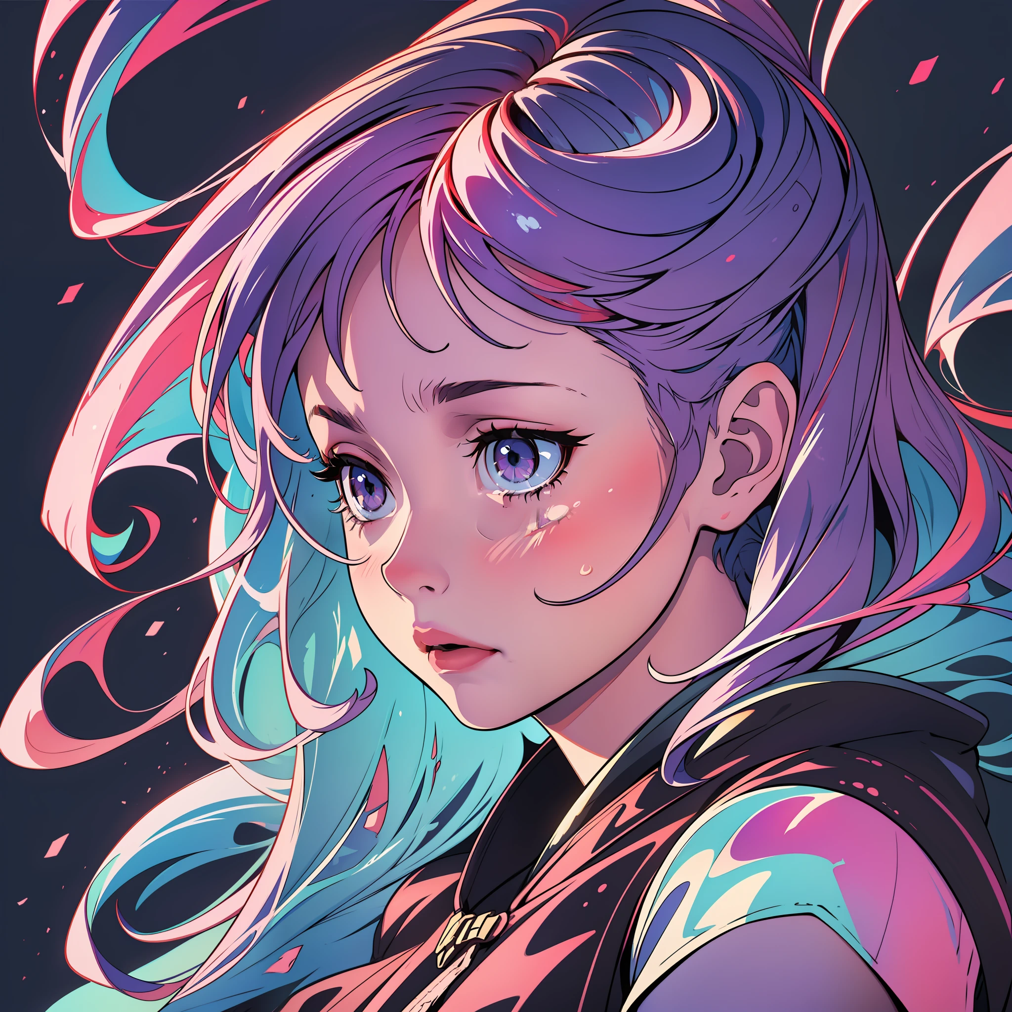 The image depicts a lonely young girl whose gaze carries a deep sadness. She is immersed in an empty space, surrounded by the vastness of the cosmos. The colors chosen are significant, conveying the intensity of the pain it carries.
The color palette is made up of cold and dark tones such as deep blues and dark purples. These colors represent the feeling of loneliness and helplessness, amplifying the melancholic atmosphere of the scene. The cool tones also symbolize the emptiness and emotional distance she feels from the world around her.
The image emphasizes the girl's facial expression, with tears streaming down her cheeks. His lost, sad look reflects the inner pain that consumes his heart. The empty space around her highlights the sense of isolation and desolation she experiences, as if she were adrift in the vast universe.
Although the image conveys a deep sadness, it also carries a poetic and contemplative quality. The presence of the cosmos symbolizes the immensity of the world and the search for meaning in the midst of pain. The combination of colors and visual elements aims to awaken a reflection on human anguish and the complex beauty that can be found even in the most difficult moments.