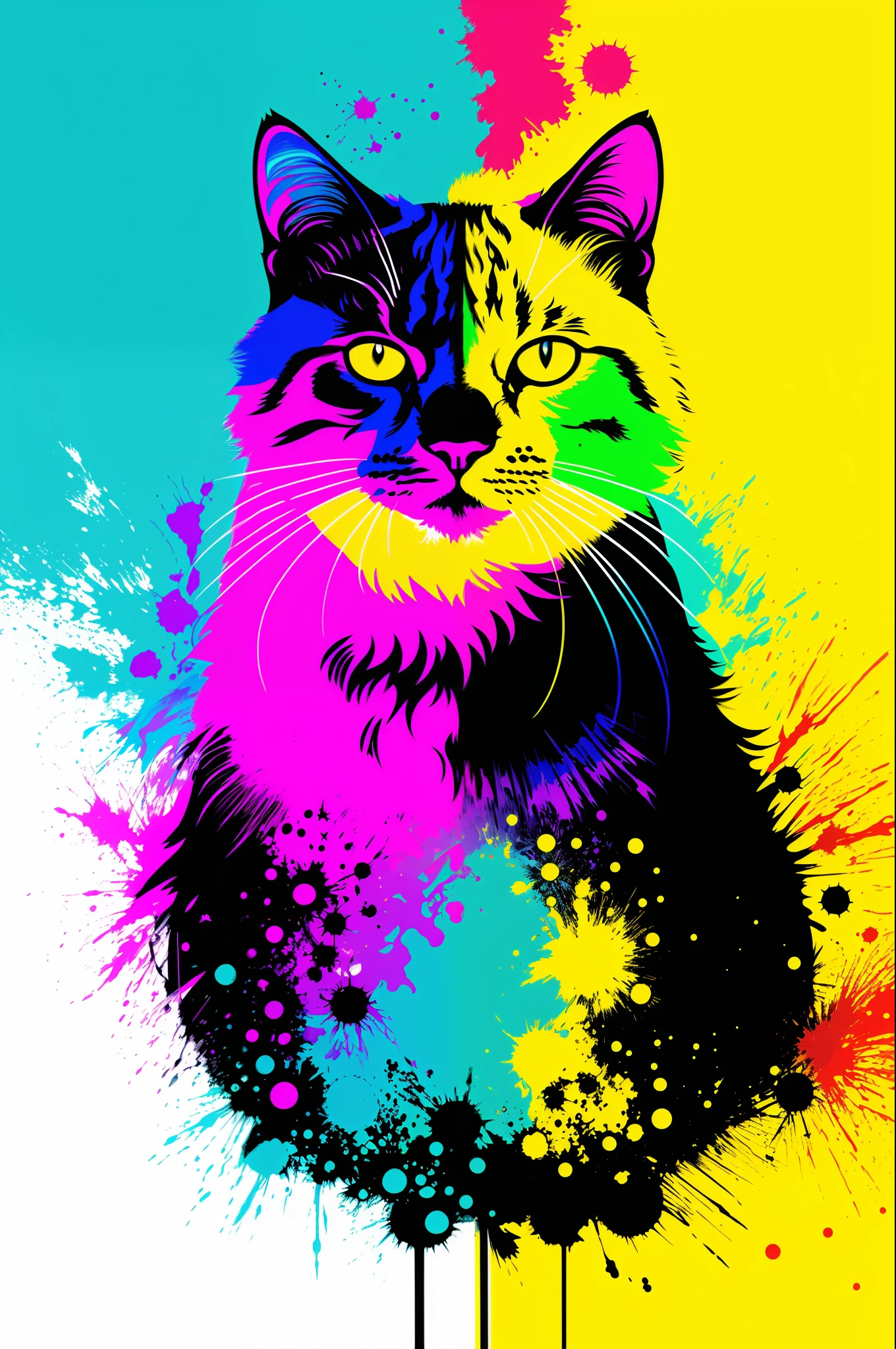 technicolor, vibrant, Chemical Cat, radioactive glow, Biohazard, abstract art by Petros Afshar, oversaturated