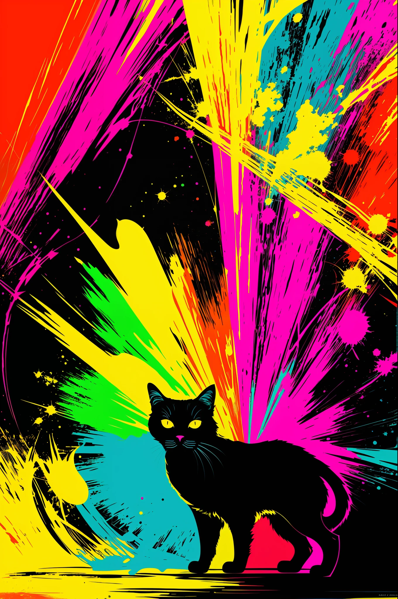 technicolor, vibrant, Chemical Cat, radioactive glow, Biohazard, abstract art by Petros Afshar, oversaturated