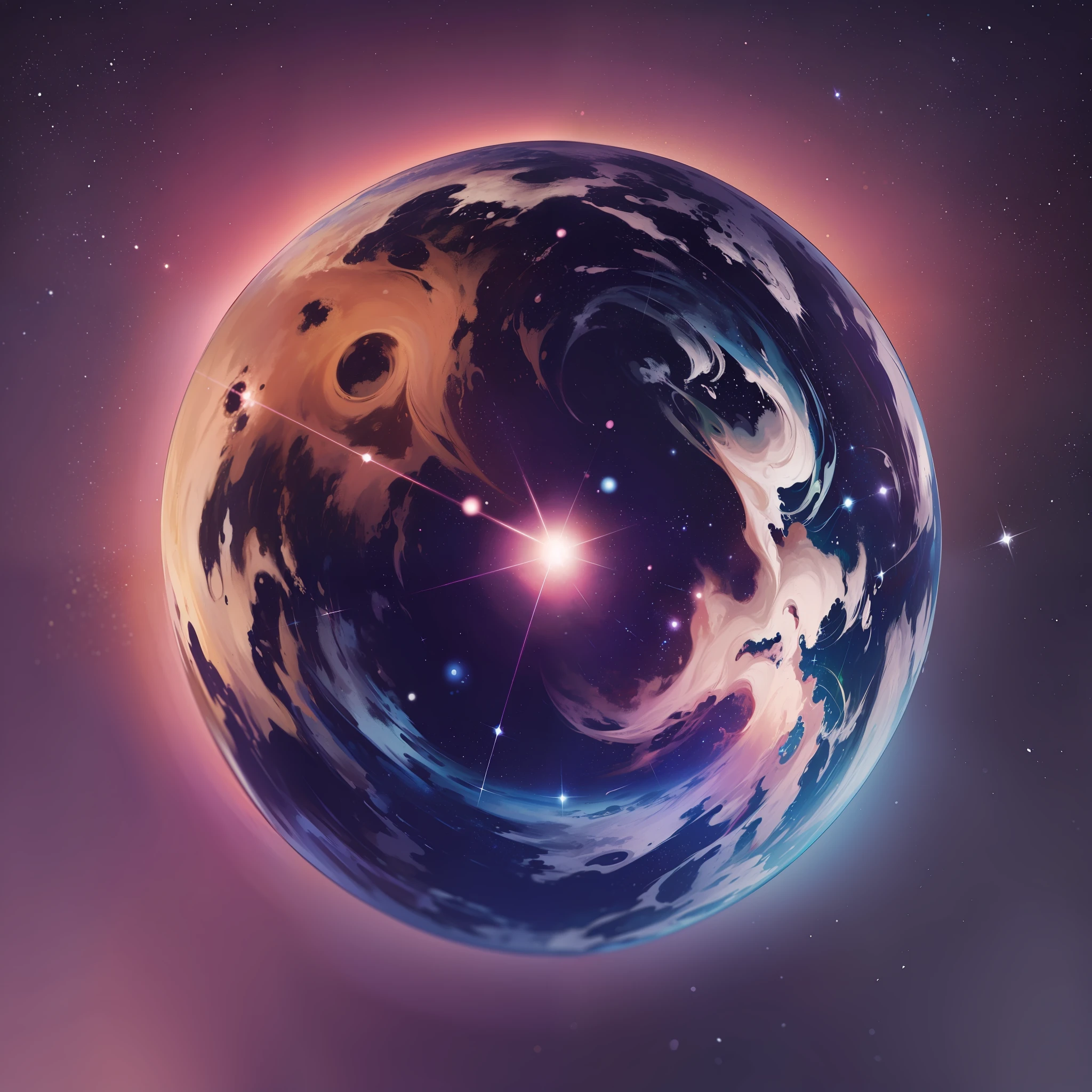 Although the image conveys a deep sadness, it also carries a poetic and contemplative quality. The presence of the cosmos symbolizes the immensity of the world and the search for meaning in the midst of pain. The combination of colors and visual elements aims to awaken a reflection on human anguish and the complex beauty that can be found even in the most difficult moments.