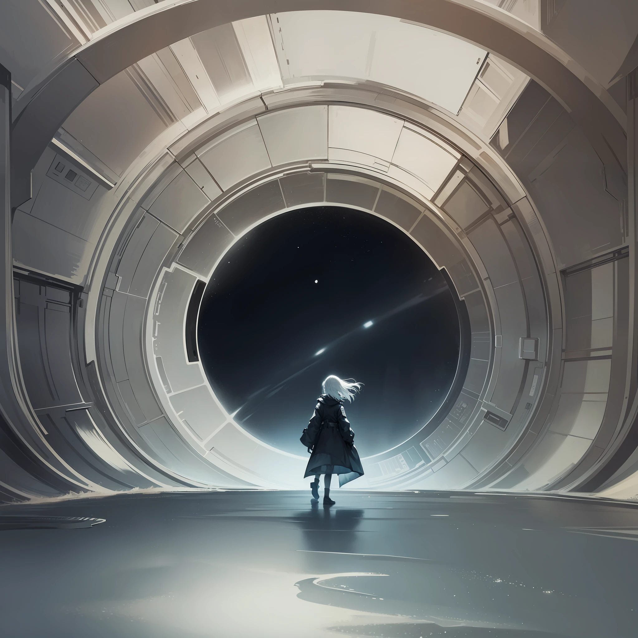 The illustration depicts a scene marked by a sense of isolation and desolation. The space around the character is empty and dark, accentuating the loneliness she experiences. She seems to be lost and lonely in the vast universe, as if there is no one around to share her pain.
