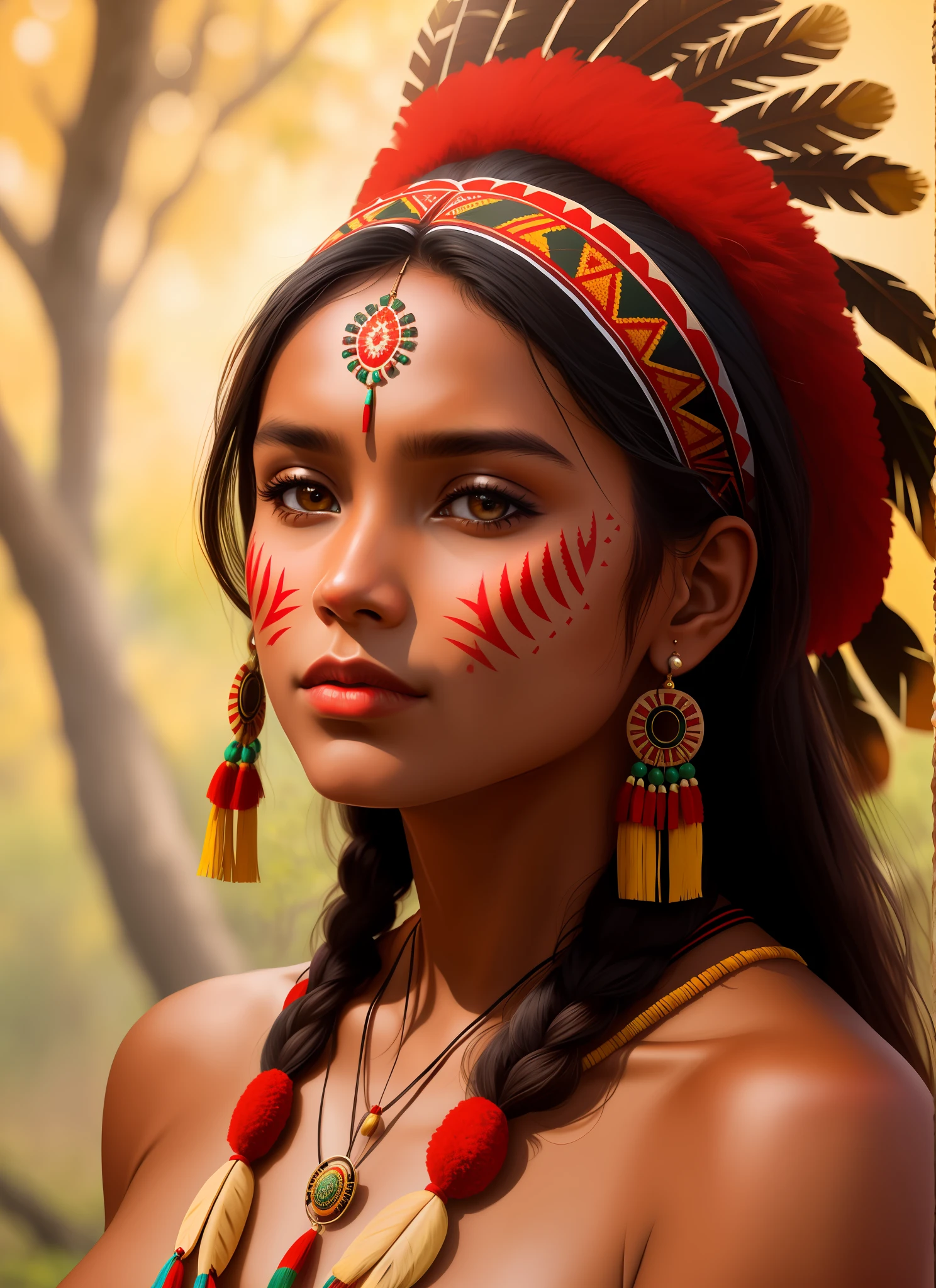 Indigenous woman, red skin, Brazilian, 8k, digital art