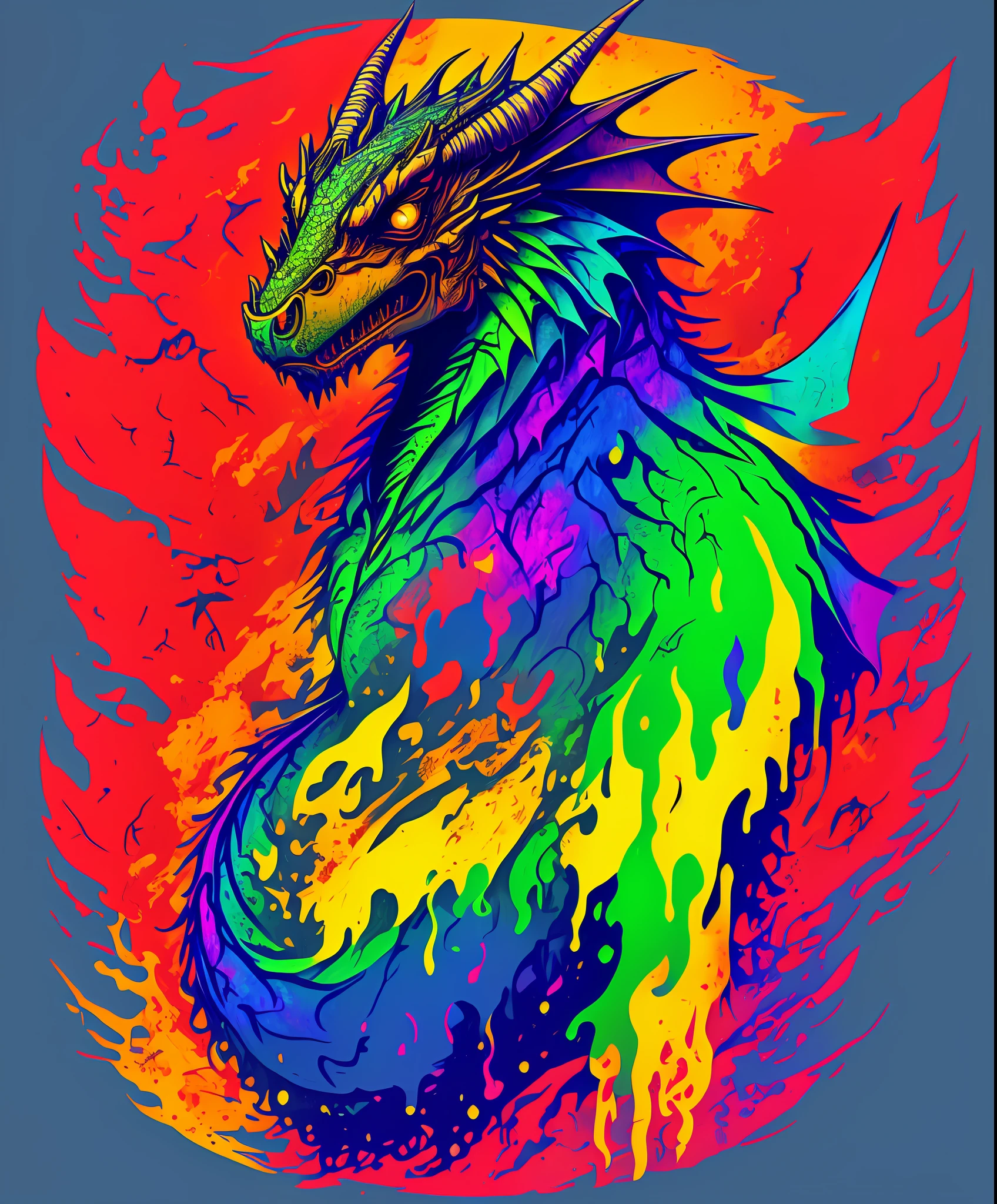 (a portrait of Cyberpunk dragon with colorful fluid l:1) , t-shirt logo in the style of tapered fine outline, , art on (empty background:1.4)