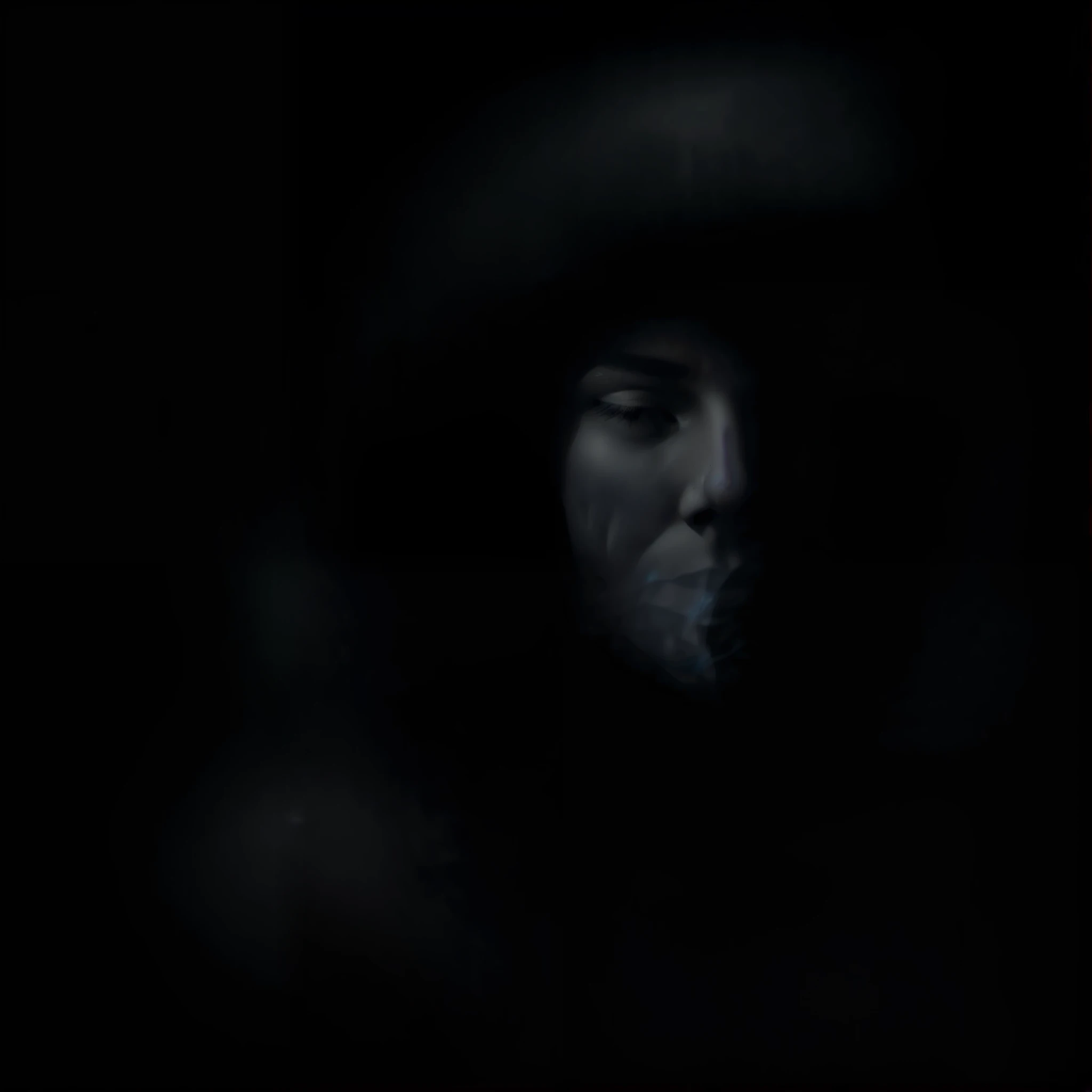 The face is obscured by a dense and oppressive fog. The lack of clarity in facial form causes a sense of disconnection and alienation. The colors are dark and cold, conveying an atmosphere of sadness and melancholy. The mist seems to envelop the face, symbolizing the pain that is present but cannot be fully perceived or understood.
