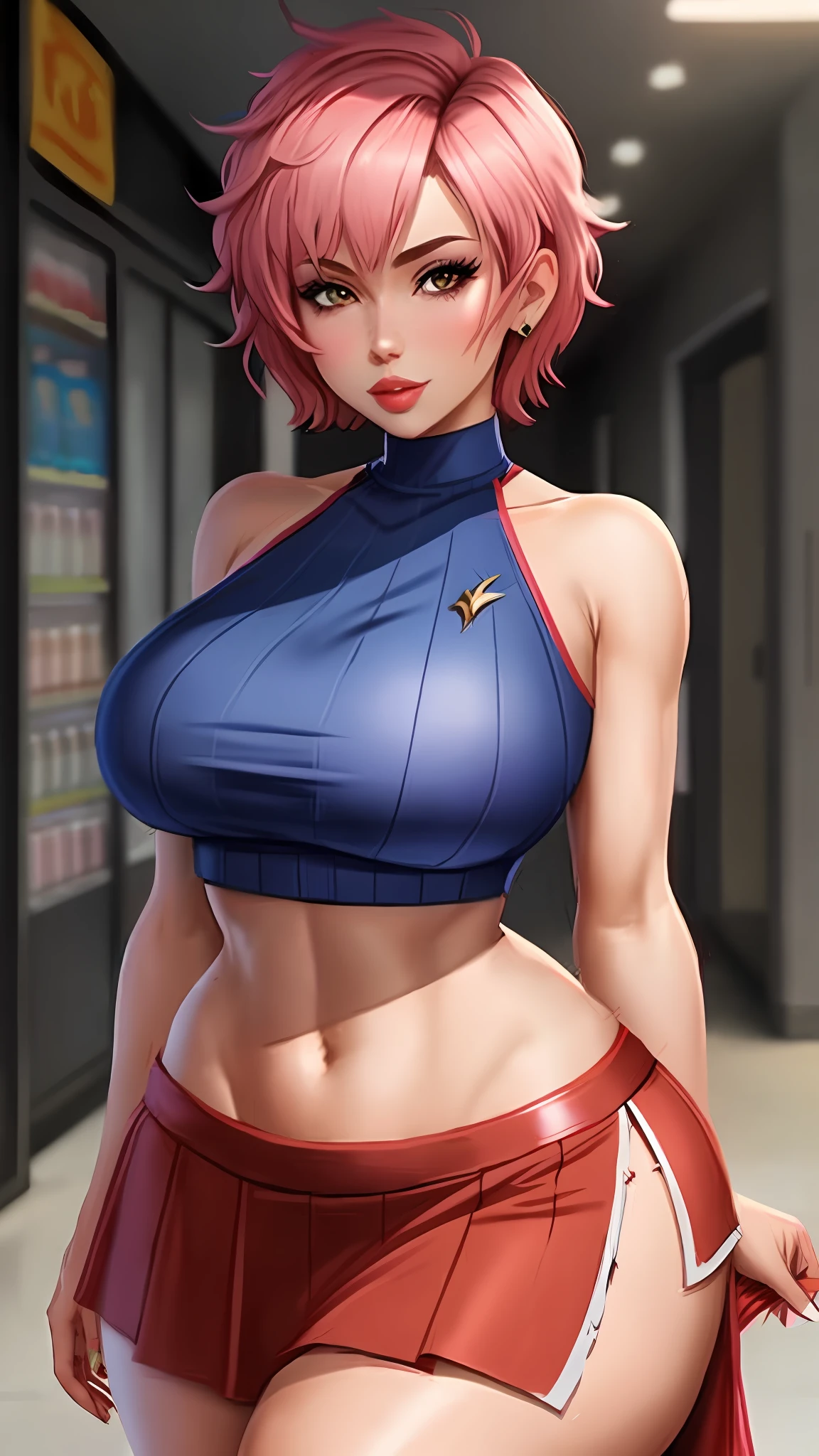 Solo, best quality, dragon woman,short hair,big lips, big breasts, thick thighs, wide hips, looking at viewer,croptop of rags, rag skirt, blush