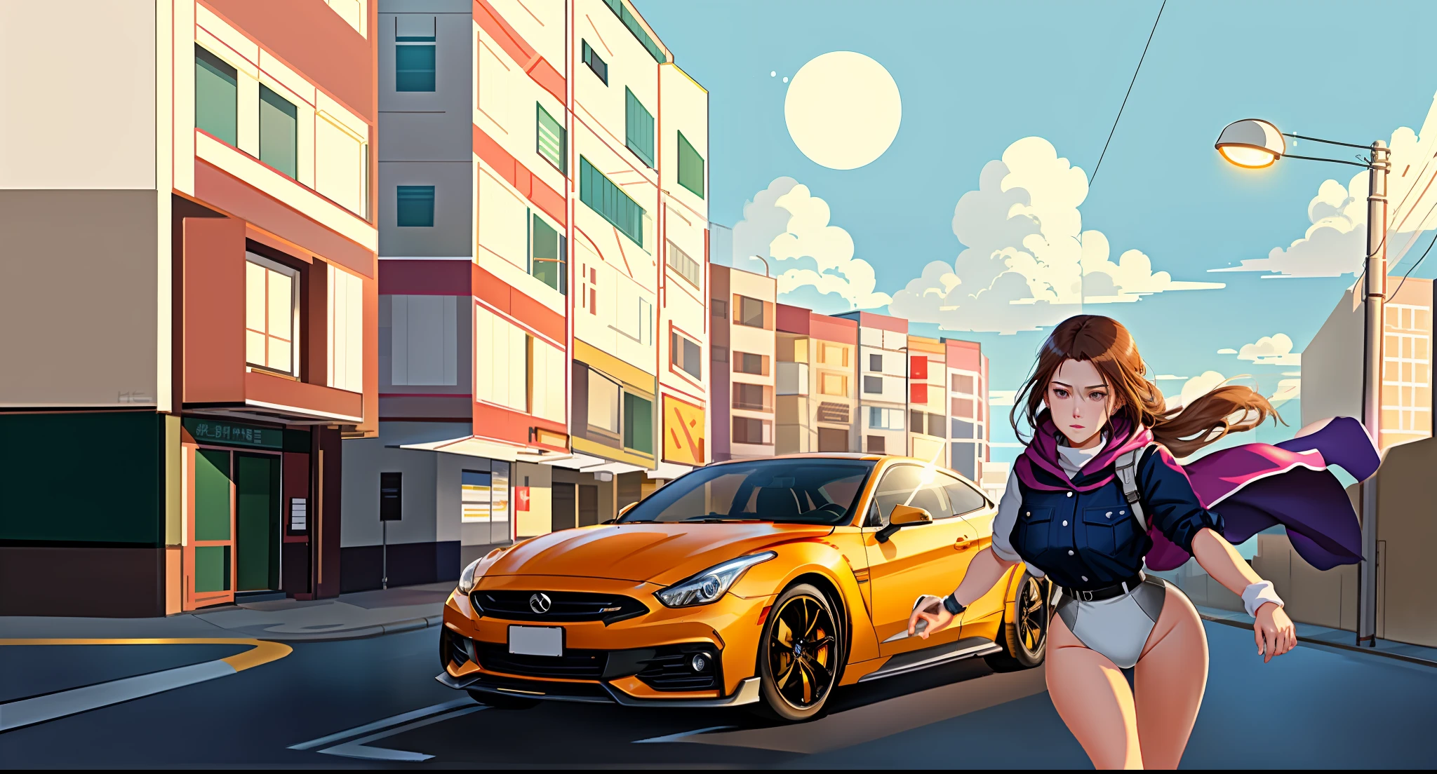 drawing of a woman walking down a street with a car, anime city lineart, clean anime outlines, 2d game lineart behance hd, 2 d game lineart behance hd, lineart behance hd, street background, outline art, colorkey scene, illustration line art style, outline sketch, vector line - art style, simple lineart, outline drawing