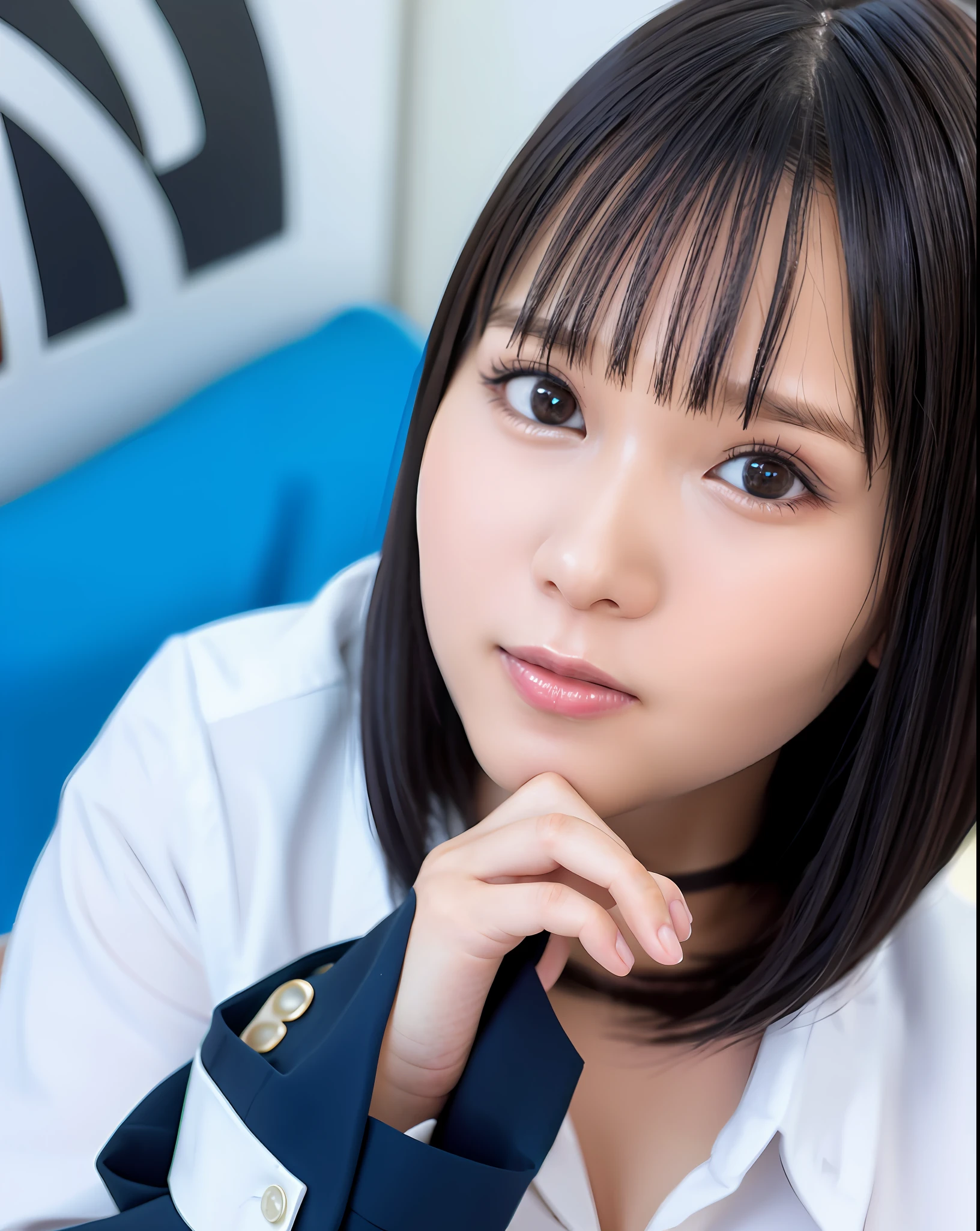 best quality, photorealistic, 8k, high res, 1girl, woman, (skindentation), (professional lighting), ((close buttoned office shirt)), (portrait:0.6), gorgeous, (short hair:1.7), (1girl eyes looking at viewer:1), ((looking at viewer:1.6)), (1girl looking at the camera), photorealistic, (bokeh), (portait:0.6), (dynamic pose:1.2), masterpiece, intricate, realistic, sharp focus, award-winning photograph, (Smile:1),