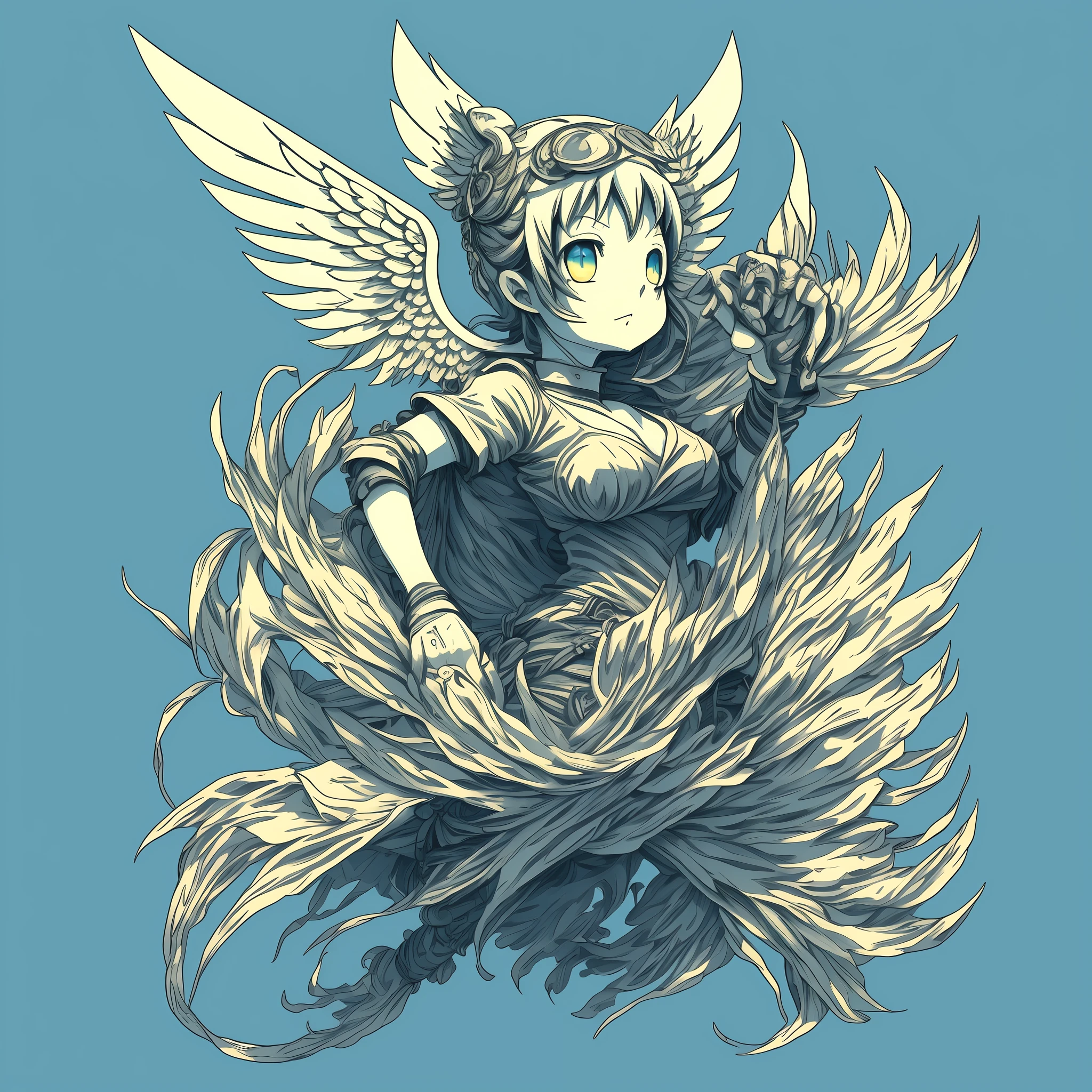 Anime angel, t-shirt logo in conical fine contour style, , art in (empty background:1.4)