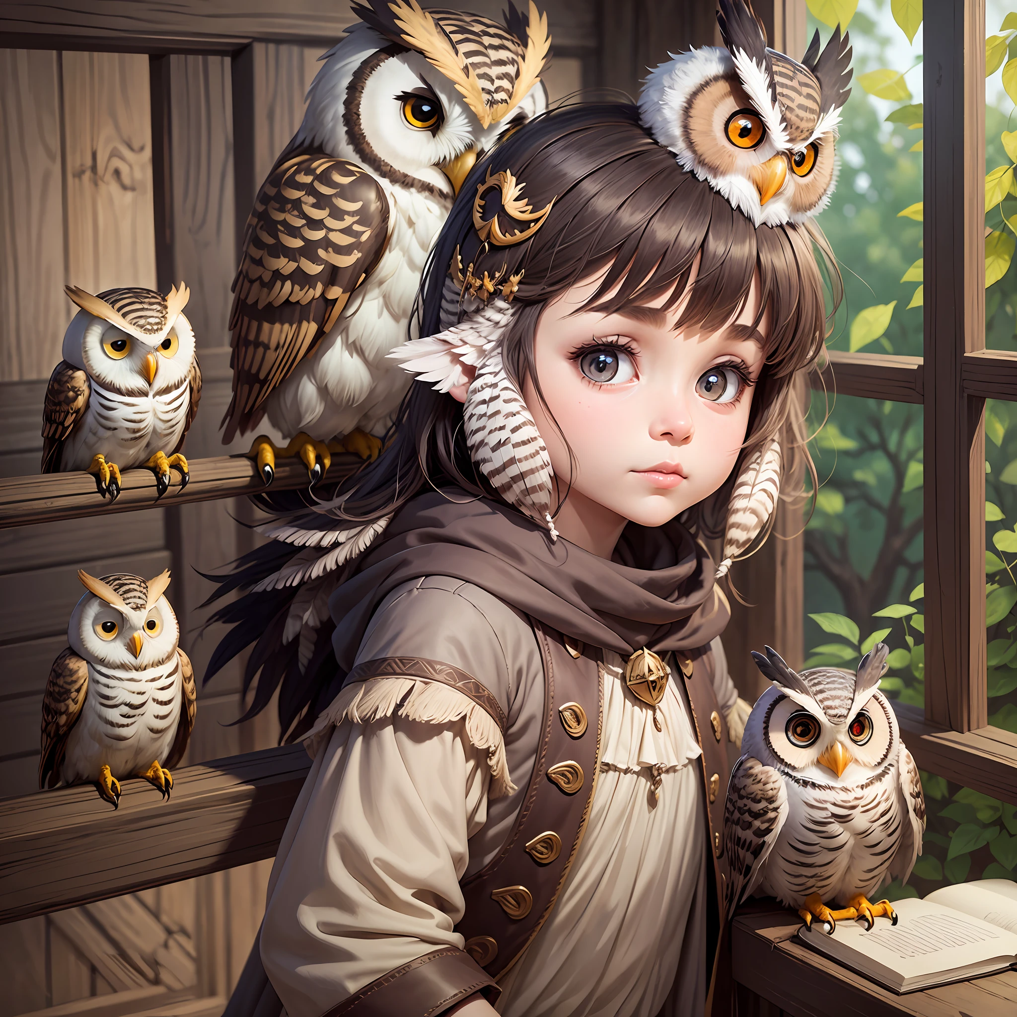Create human-shaped owl the size of a child half human child half owl with owl traits and feathers for a DND RPG