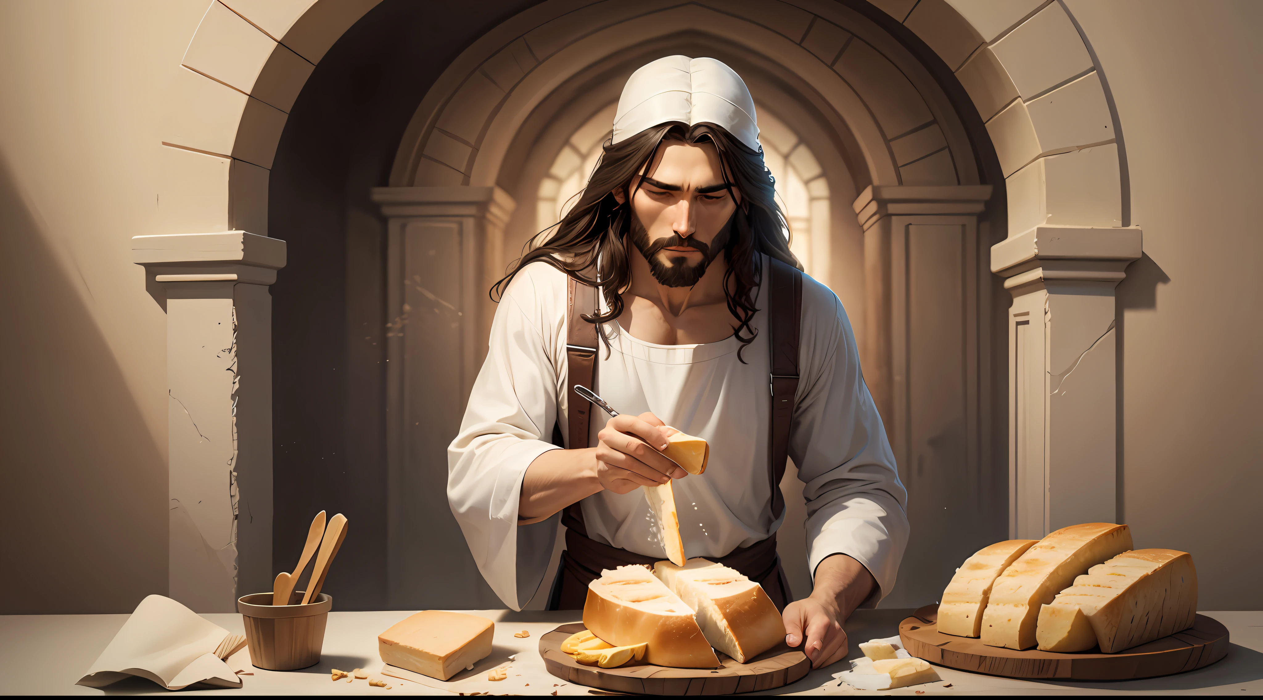 Jesus breaking a loaf of bread --auto --s2