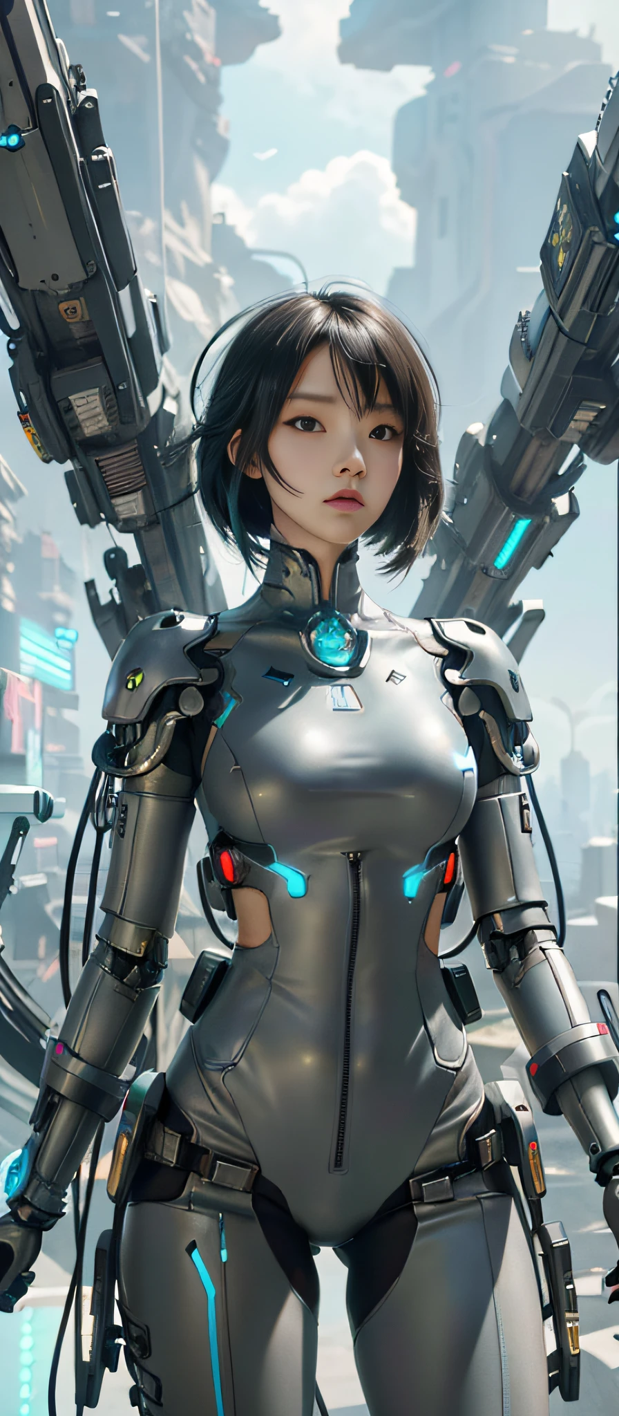 anime girl with huge breasts posing in a futuristic space setting, artwork in the style of guweiz, cyberpunk anime girl mech, girl in mecha cyber armor, perfect anime cyborg woman, guweiz masterpiece, beutiful girl cyborg, beautiful cyborg angel girl, guweiz, ross tran 8 k, digital cyberpunk anime art, guweiz on artstation pixiv