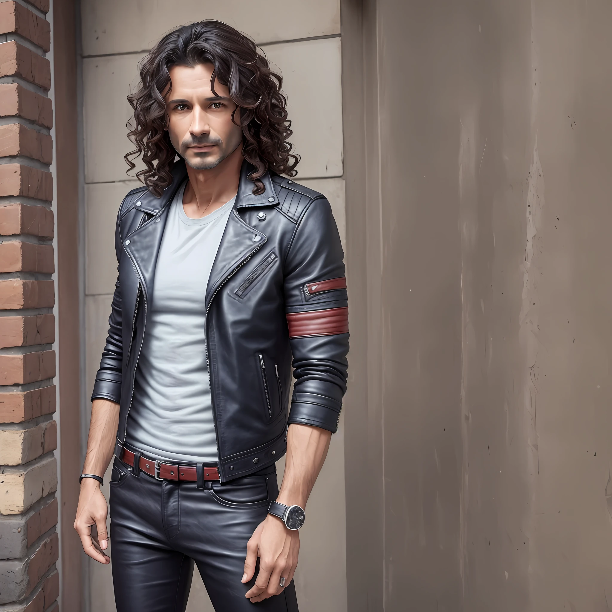 male, 40 years old, brunettes with wavy hair fulfilled, skinny defined, red eye, height 1.75 Waist: 63 cm. Weight: 70 kilos black skin, indigo features, leather jacket clothes, glued pants --auto --s2