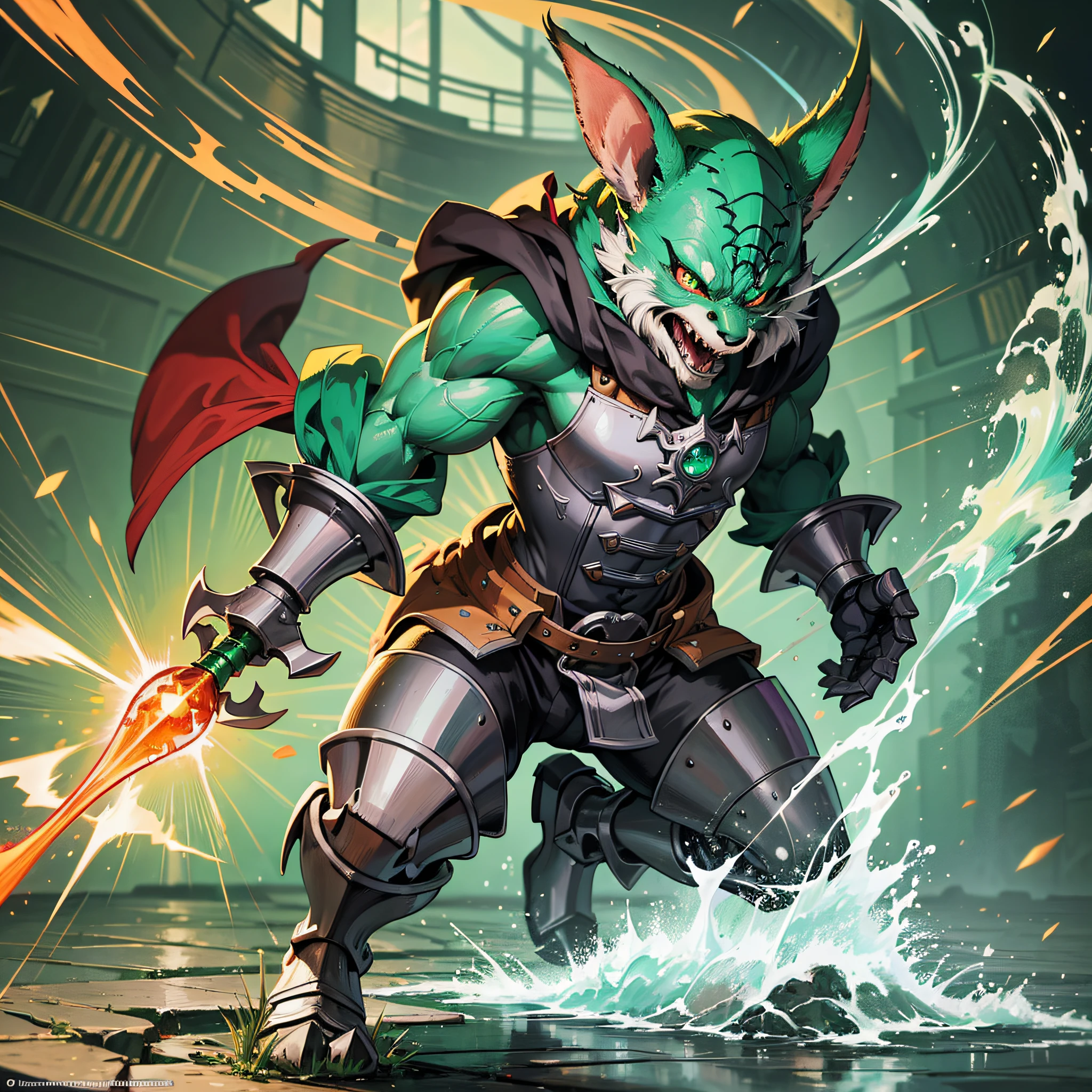 An ultra-detailed CG unity 8k wallpaper featuring the majestic King Goblin with a vibrant and high-quality green body and red sparkling eyes that exude power and strength - truly a masterpiece! --auto --s2