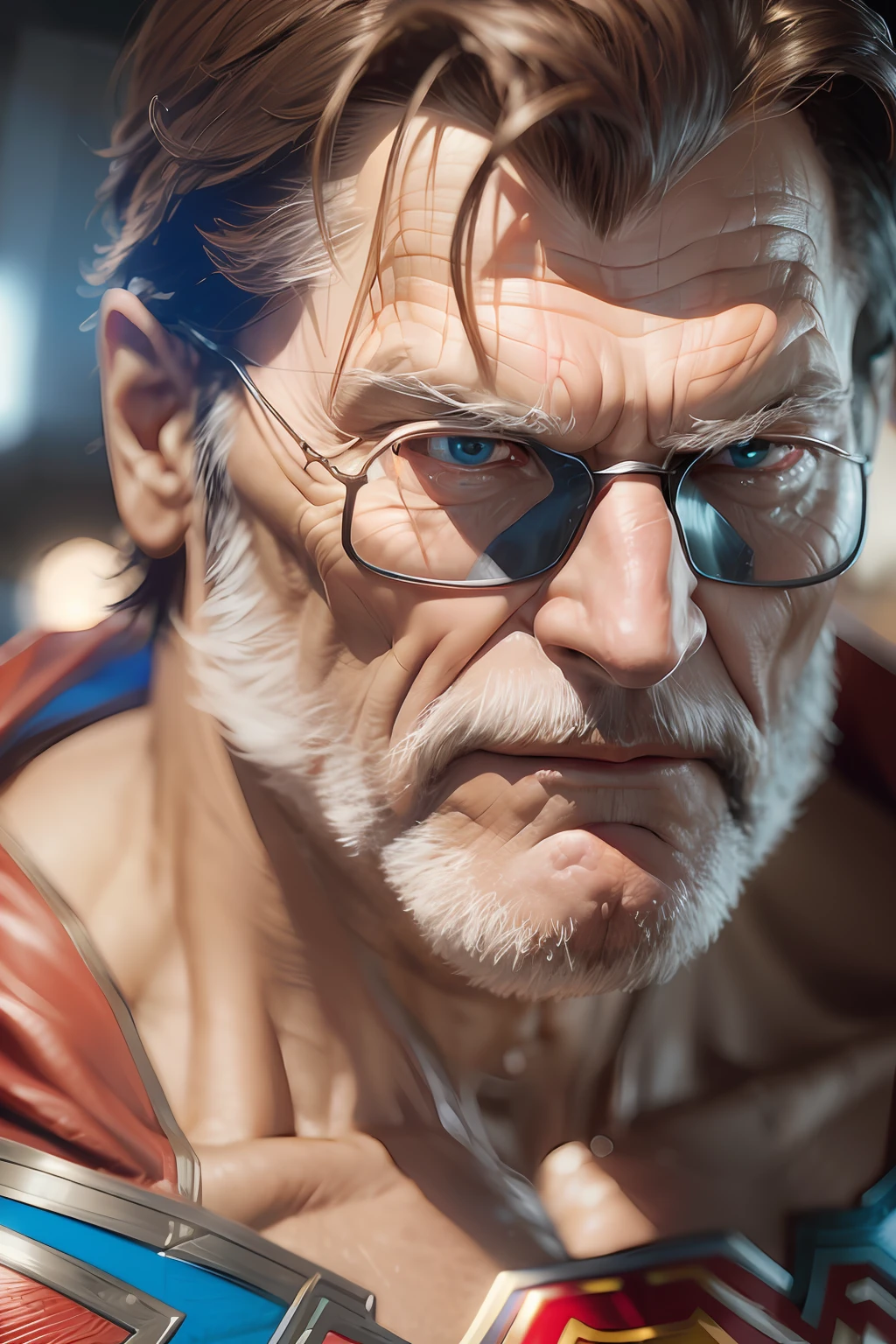 DC Comics, portrait (closeup) Old man Superman, realistically, dynamic lights, old, full footage, (extremely detailed 8k wallpaper of the CG unit), trend in ArtStation, trend in CGSociety, high detail, sharp focus, dramatic, photorealistic. --auto --s2