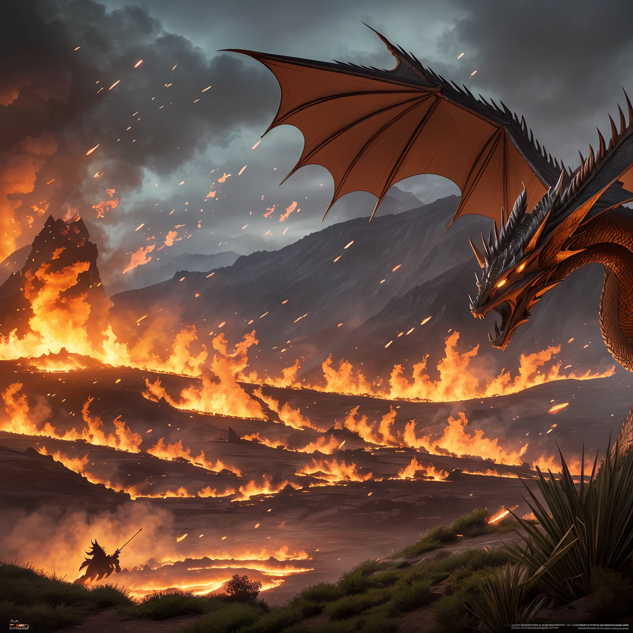 Scenery, fire, dragon, war,8k, high definition, hyper-realistic, + cinematic shot + dynamic composition, incredibly detailed, sharpness, detail details + night with light + perfectionism + award-winning realism ((ambient lighting)) --auto --s2