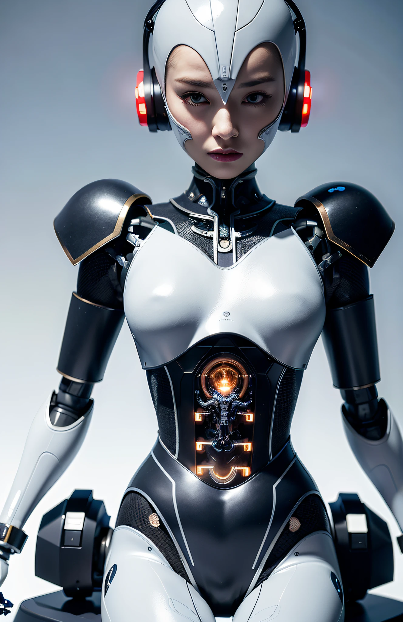 Complex 3d rendering highly detailed beautiful ceramic silhouette female robot face, robot, robot part, 150 mm, beautiful studio soft light, edge light, vibrant details, luxury cyberpunk, lace, surrealism, anatomy, facial muscles, cables, microchips, elegant, beautiful background, octane rendering, 8k, best quality, masterpiece, illustration, very refined and beautiful, very detailed, CG, unified, wallpaper, (fidelity, Fidelity: 1.37), amazing, fine details, masterpiece, best quality, official art, very detailed CG unified 8k wallpaper, ridiculous, incredibly ridiculous, robot, silver helmet, full body, sitting to write